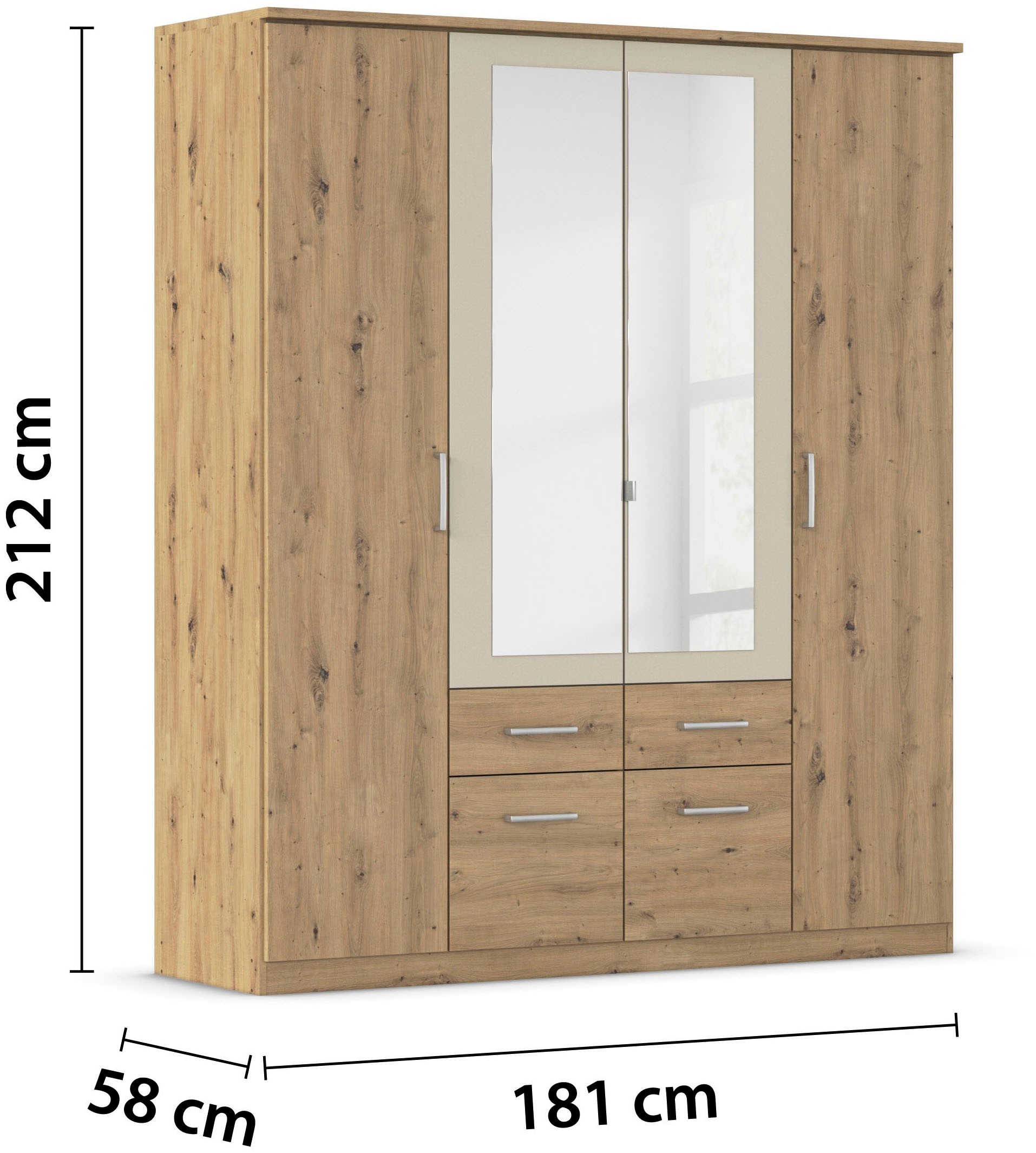 rauch Kleiderschrank »Drehtürenschrank Schrank Garderobe BURANO«, mit Schubladen und Spiegelumrandung in Farbabsetzung MADE IN GERMANY