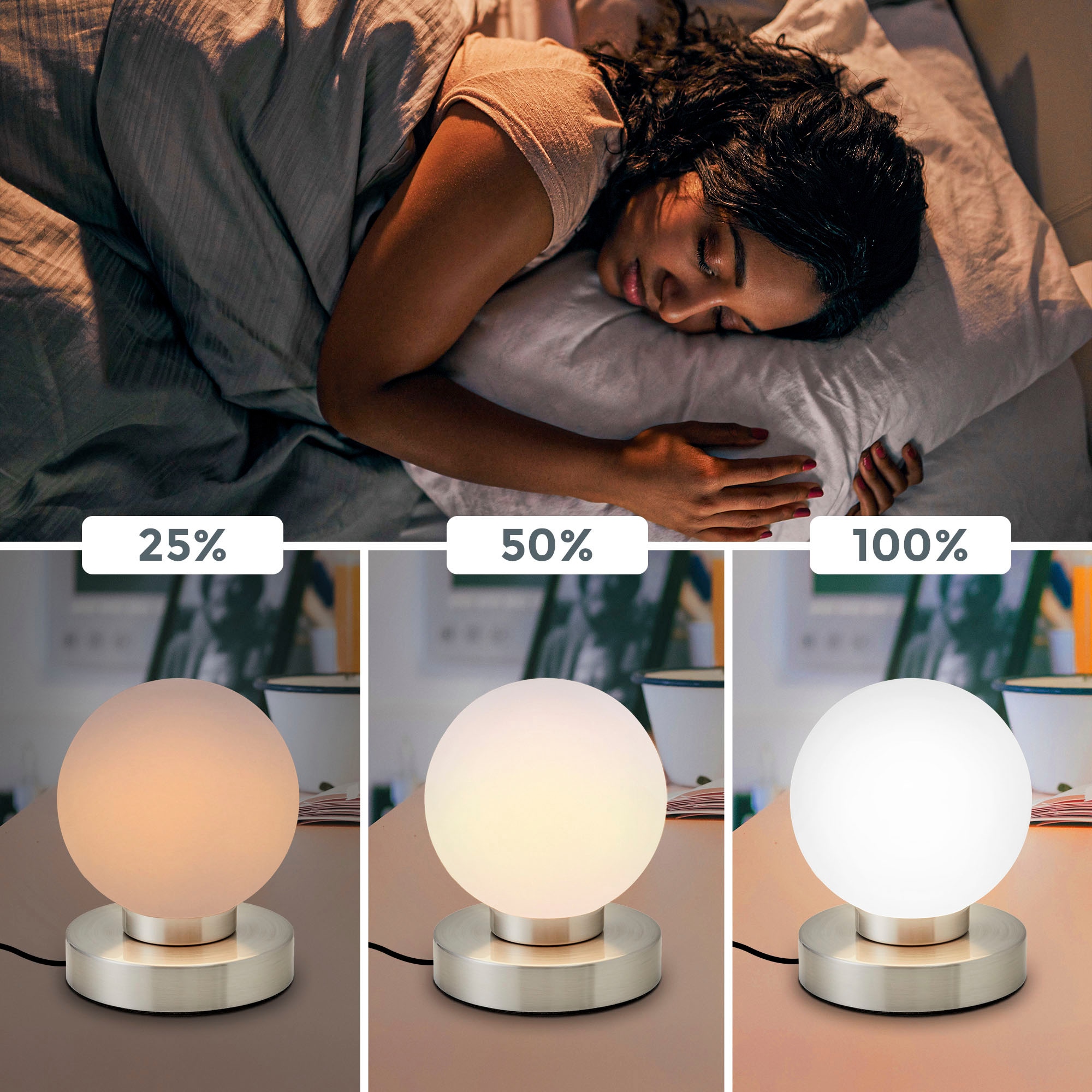 B.K.Licht Tischleuchte »BK_TL1087 Tischlampe, Nachttischlampe mit Berührungssensor, Dimmbar«, 1 flammig, Leuchtmittel E14 | ohne Leuchtmittel, Touchfunktion, Stufen-dimmer, E14, ohne Leuchtmittel (max. 40W)