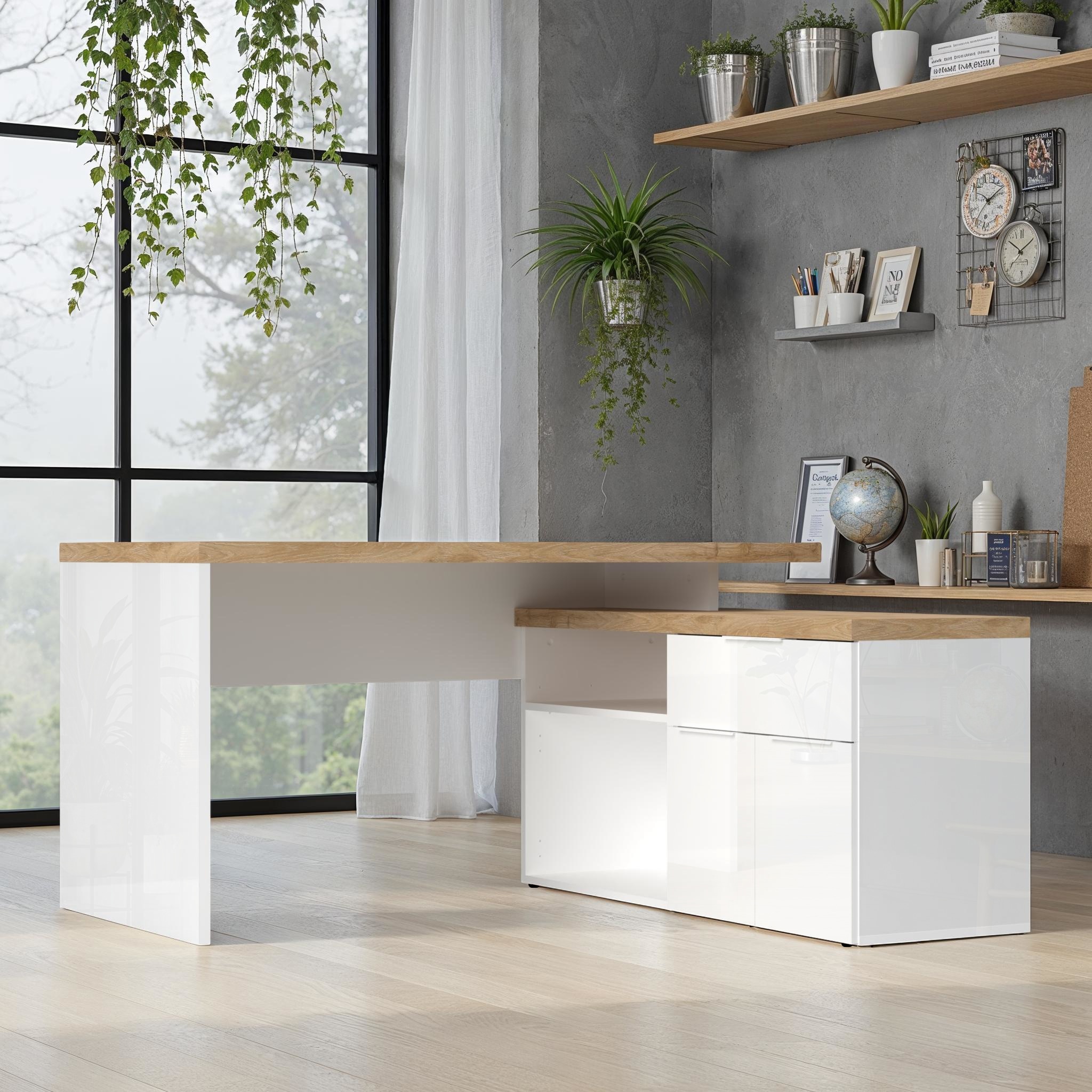 INOSIGN Eckschreibtisch »Easy, Computertisch – 38 mm Platte, perfekt fürs Büro & Homeoffice« Breite/Tiefe 138/132 cm, Schubkasten mit Selbsteinzug u. Dämpfung