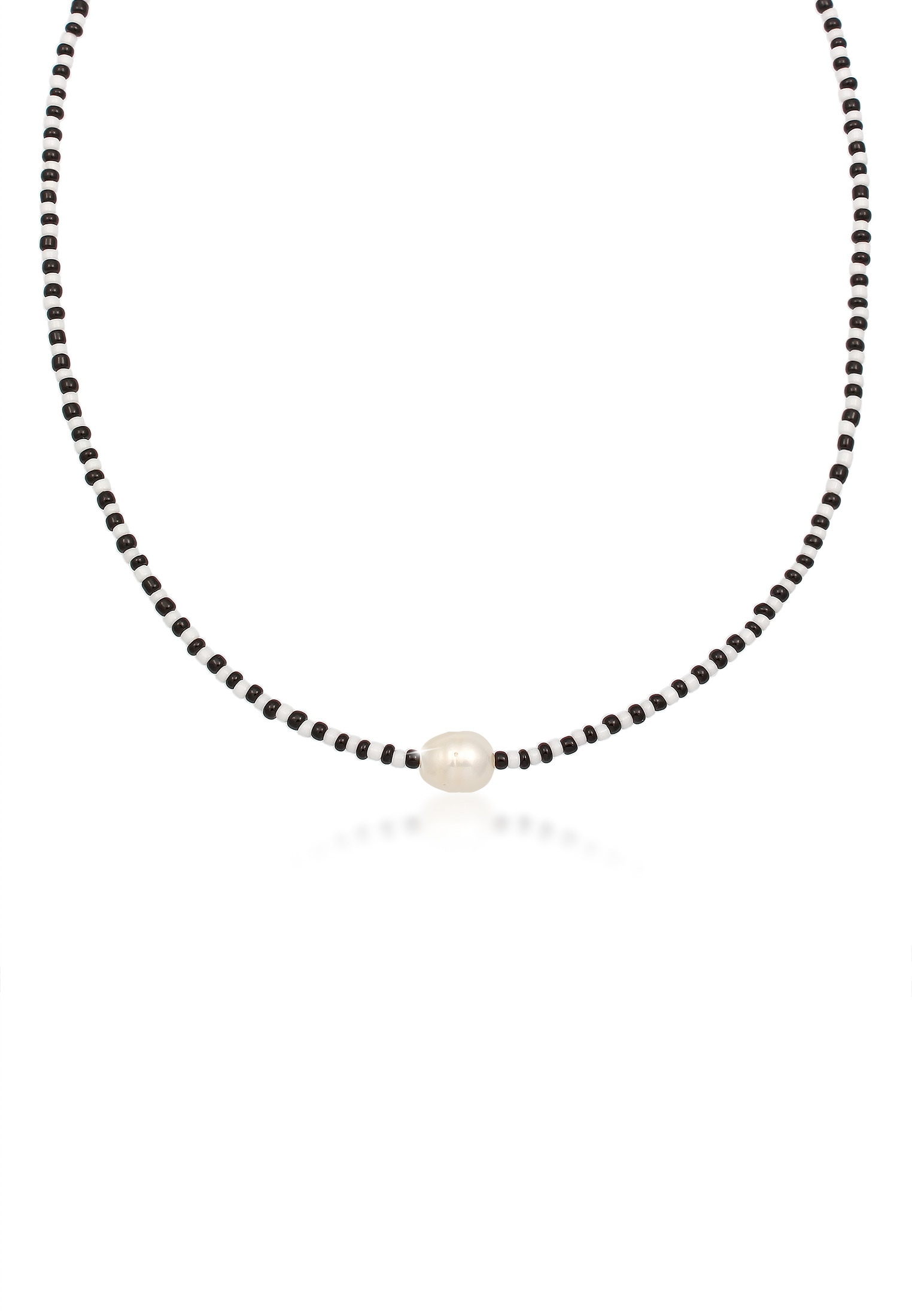 Elli Perlenkette »Barock Perle Glass Beads Schwarz Weiß 925 Silber«