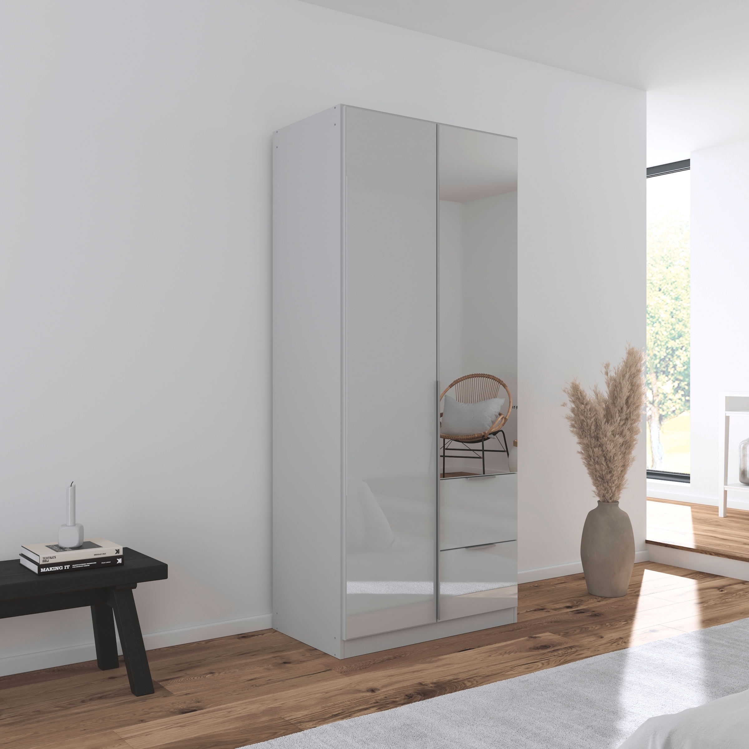 rauch Drehtürenschrank »Kleiderschrank Kleiderschränke Schrank Garderobe AGORDO mit Glasfront«, mit Außenschubkästen, in 6 Breiten und 2 Höhen MADE IN GERMANY
