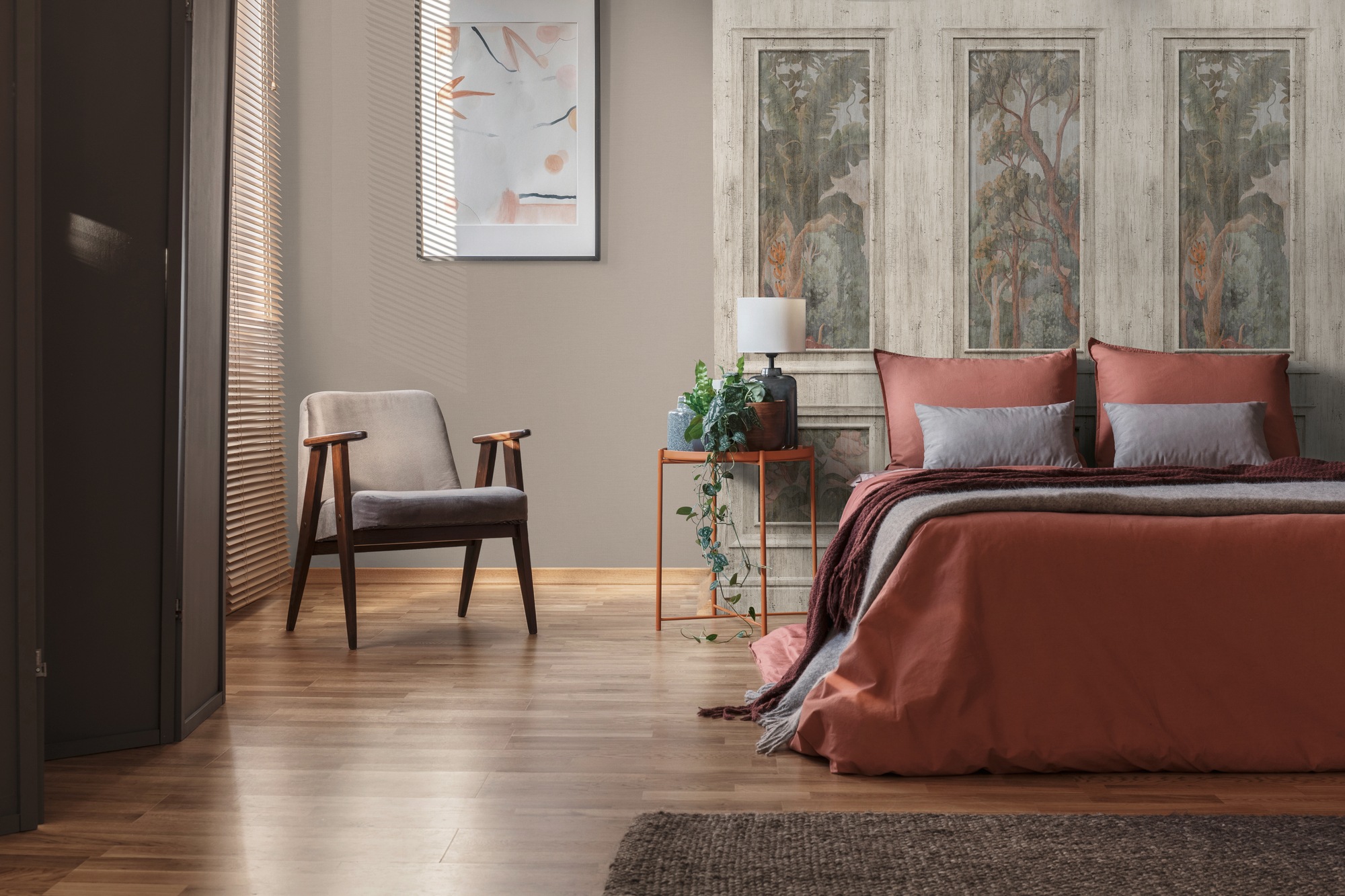 living walls Fototapete »Wallpanel Tapete Wandpaneele Motivtapete Wald Landhaus«, matt, Vliestapete Holz-Optik für Schlafzimmer Küche Wohnzimmer Wandpaneele