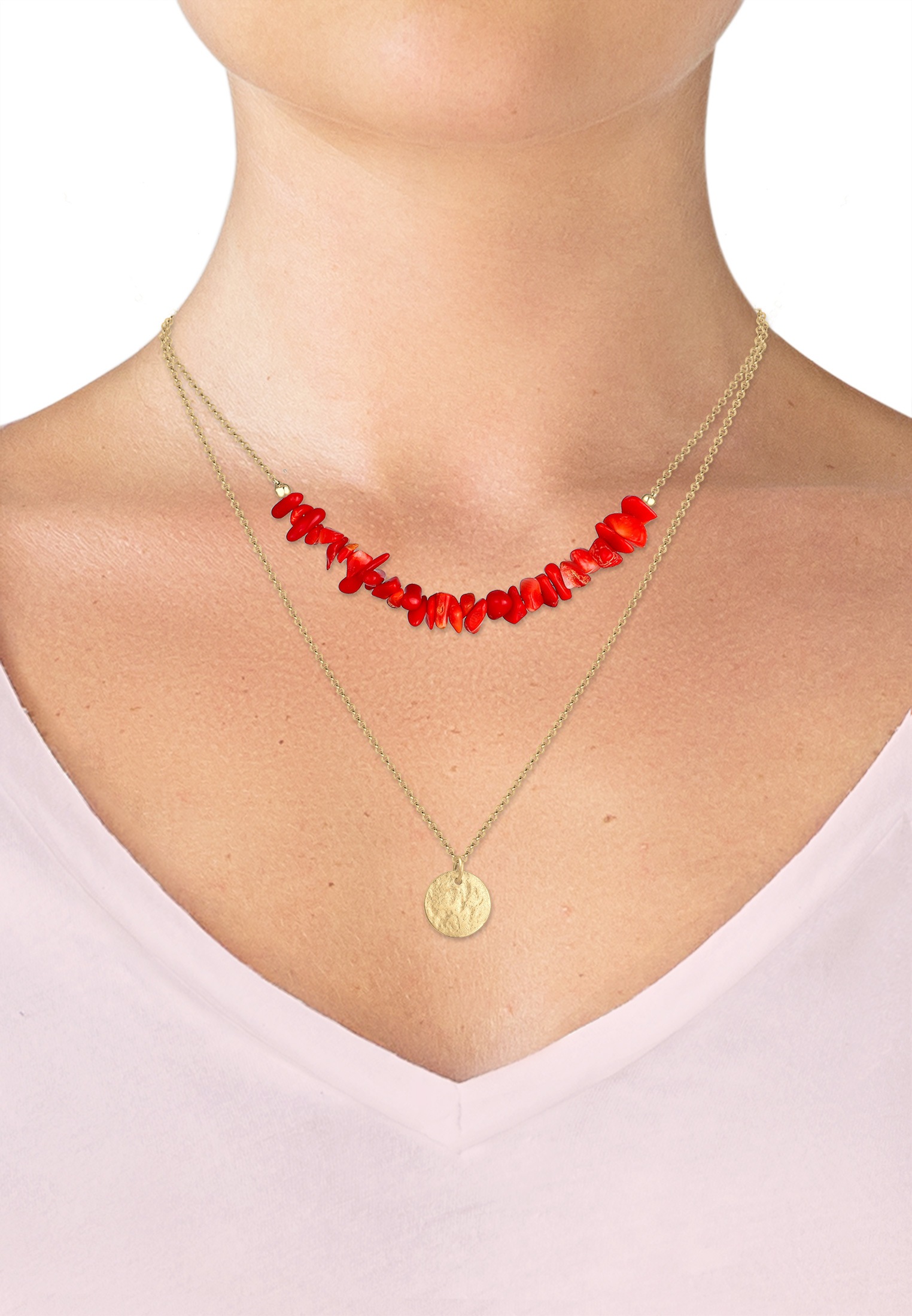 Elli Gliederkette »Layer Plättchen Koralle Trend 925 Sterling Silber«