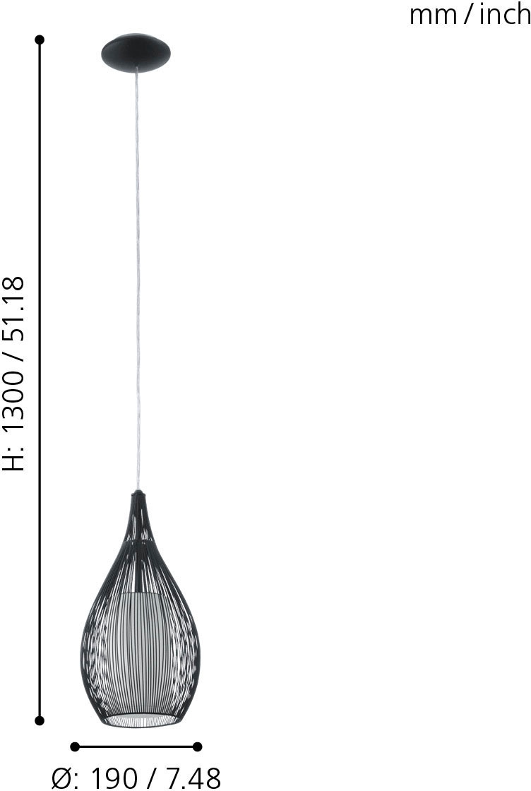 EGLO Hängeleuchte »RAZONI Pendellampe Stahl und Glas, IP20, E27, Esstischlampe, Lampe«, 1 flammig, Leuchtmittel E27 | ohne Leuchtmittel, Hängeleuchte, H130 x Ø19 cm, schwarz, 1X60W exkl.