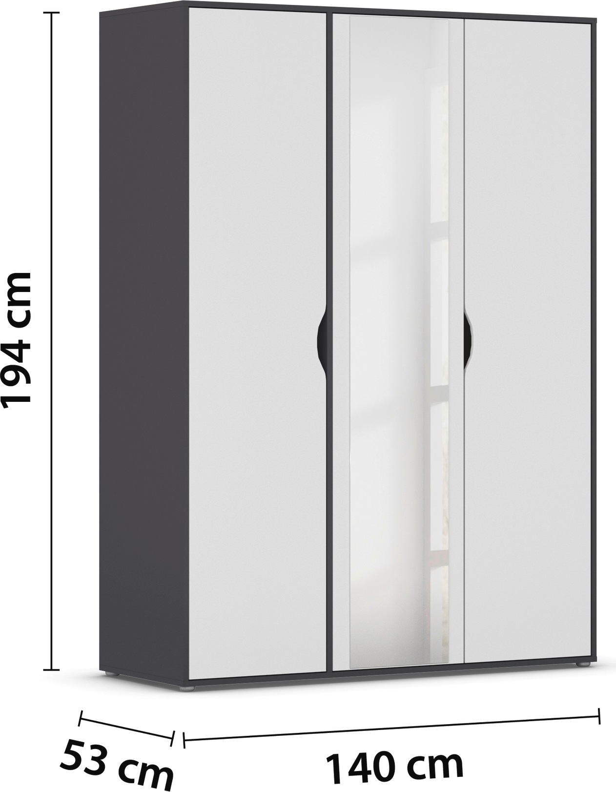 rauch Drehtürenschrank »Kleiderschrank Schrank Garderobe Wäscheschrank NARAI mit Spiegel«, (in 3 verschiedenen Ausstattungen BASIC/CLASSIC/PREMIUM), Griffausfräsungen für eine grifflose Optik TOPSELLER MADE IN GERMANY