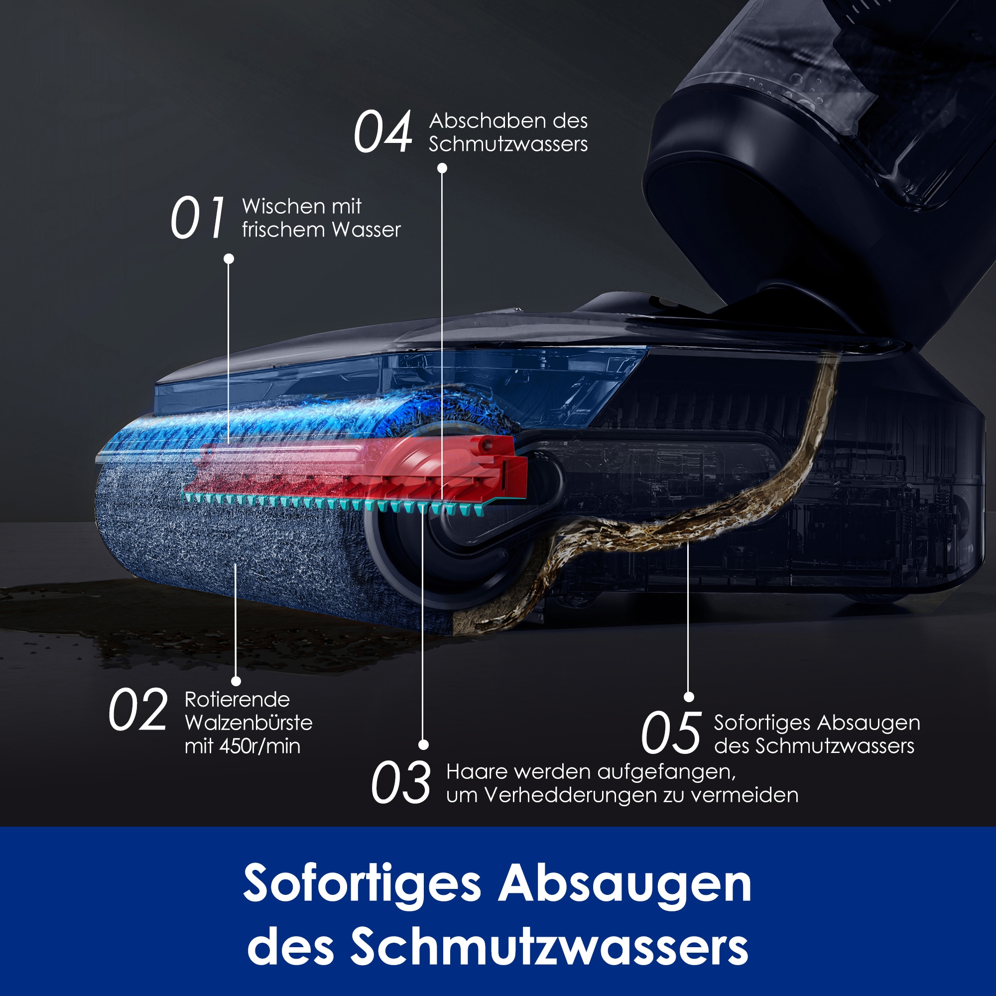 Tineco Nass-Trocken-Sauger »Floor One S7 Stretch, 85° Grad Heißluft-Trocknung, 180° Grad Neigung«, 50 Min Akku, automatische Anpassung der Saugleistung, Tierhaarfilter