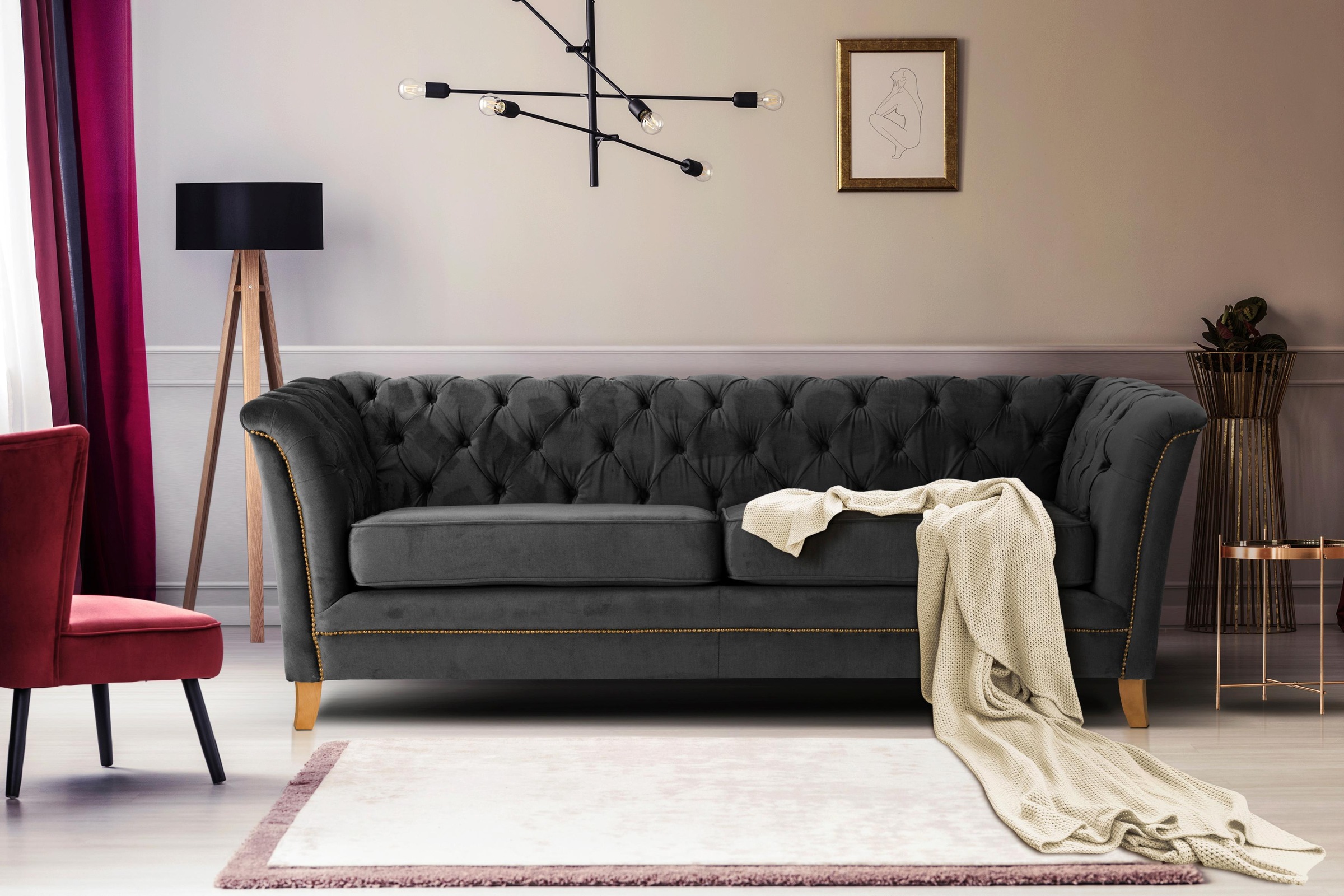 Home affaire 3-Sitzer »Newport« mit Knopfheftung im Rücken, Keder und feine günstig online kaufen