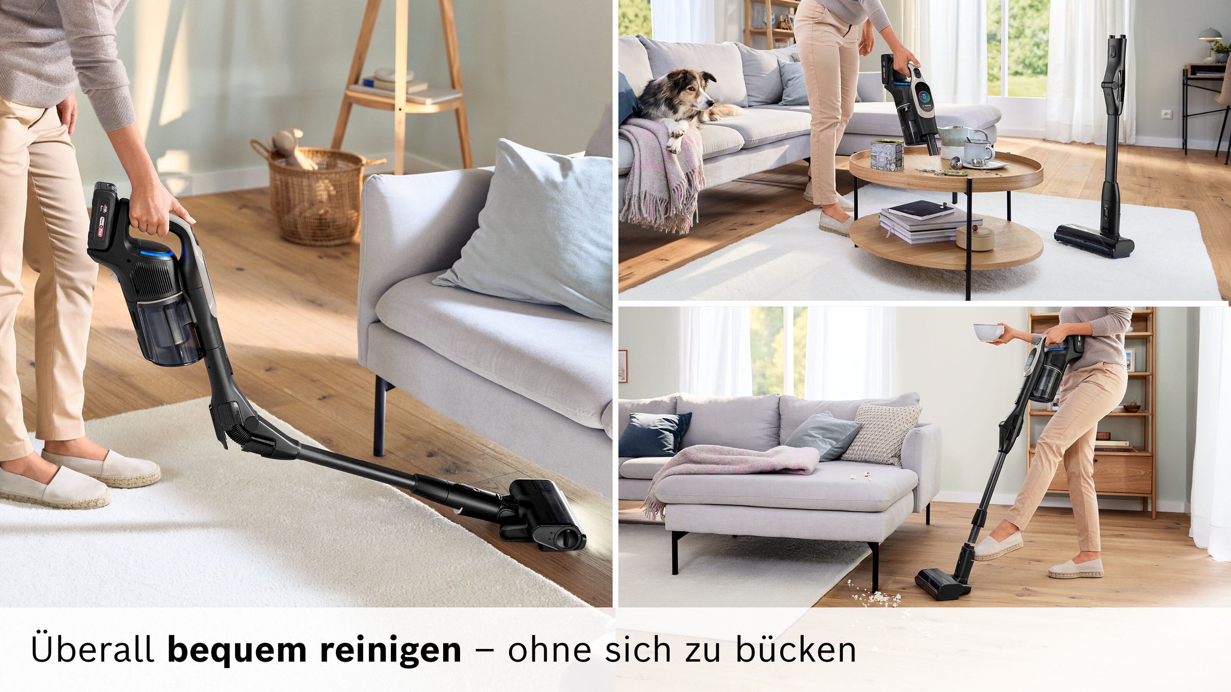 BOSCH Akku-Stielstaubsauger »Unlimited 10 BKS1051GQC, MicroClean™ Technology, Display, Knickrohr«, HEPA-Filtersystem, 10 Jahre Motorgarantie, Schnellladegerät, grau