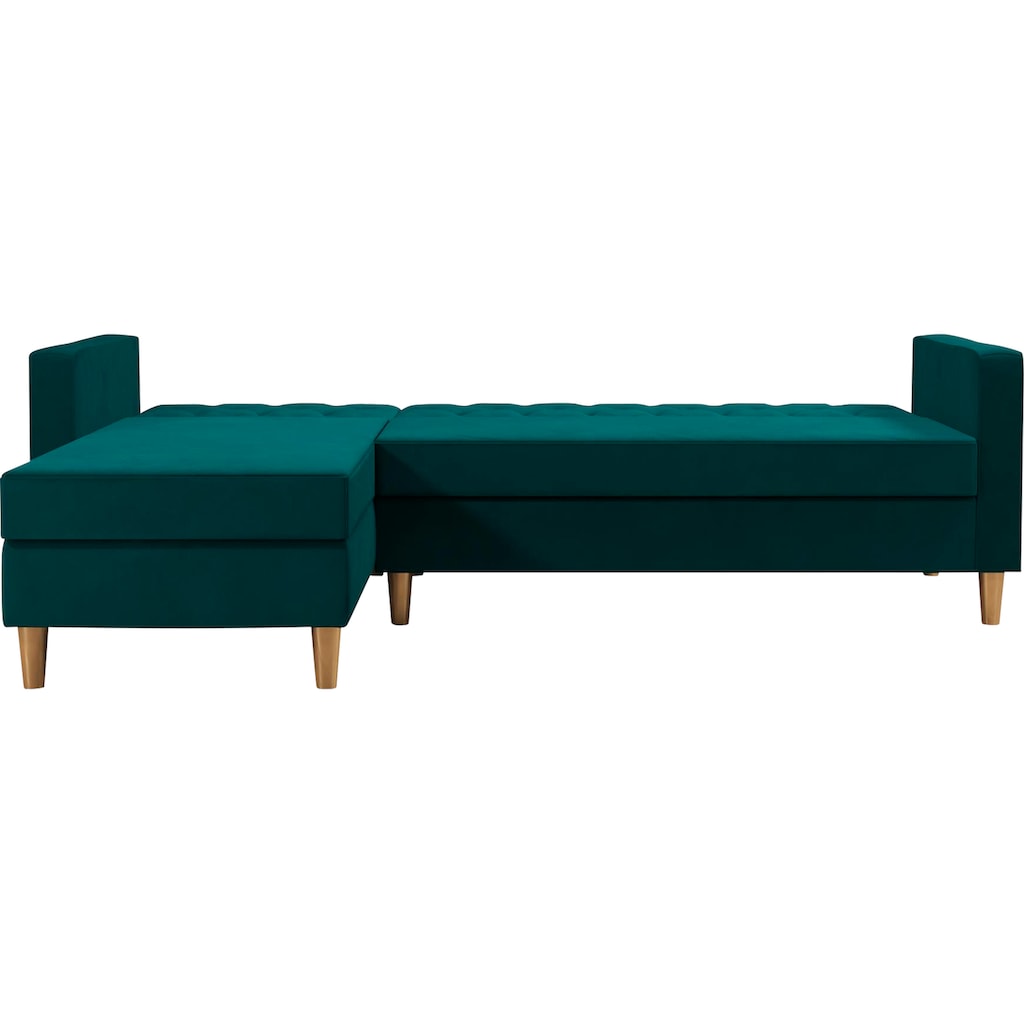 Cosmo Living Ecksofa »Liberty«, mit Schlafffunktion, Recamiere mit Stauraum beidseitig montierbar