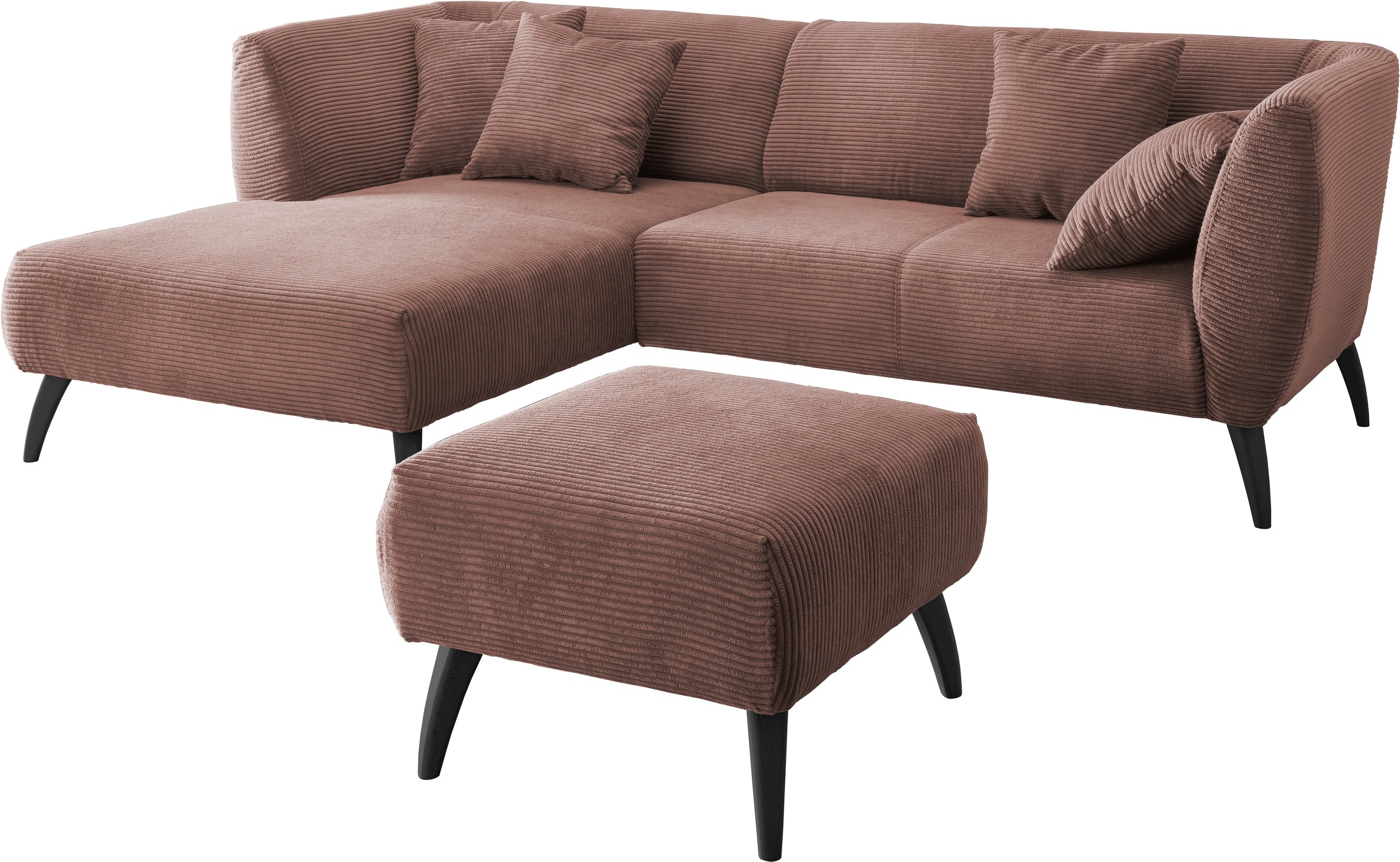 INOSIGN Ecksofa »Colori L-Form«, Holzfußfarbe wählbar, inkl. 4x Zierkissen