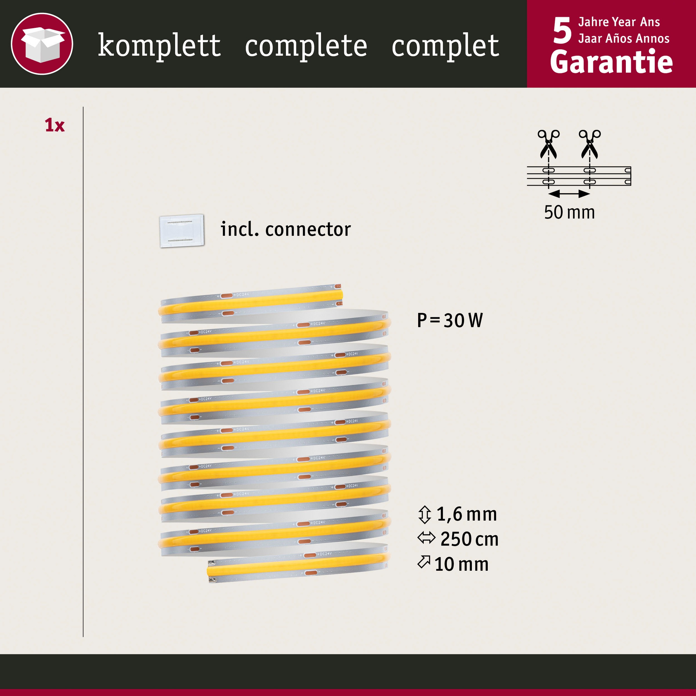 Paulmann LED-Streifen »MaxLED 1000 Full-Line COB Einzelstripe 2,5m Warmweiß 30W 2700lm 2700K«, 1 St.-flammig