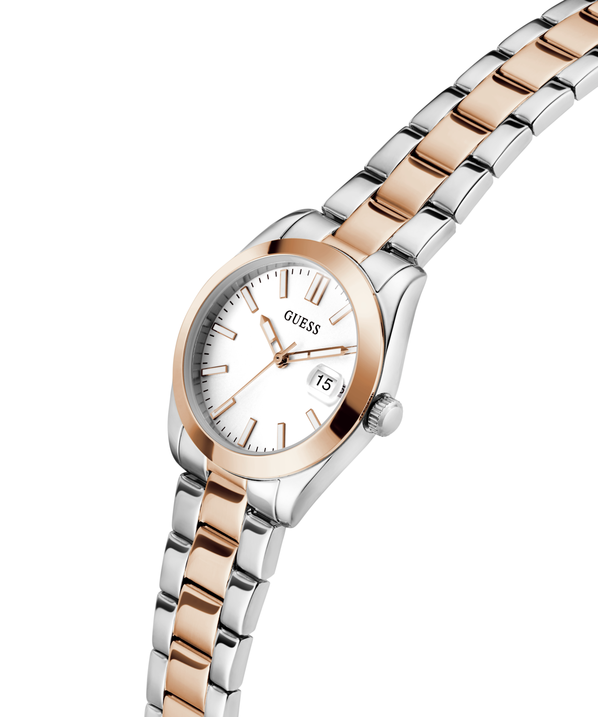 Guess Quarzuhr »ALICE«, Armbanduhr, Damenuhr, Edelstahlarmband, Datum, Kristallglas