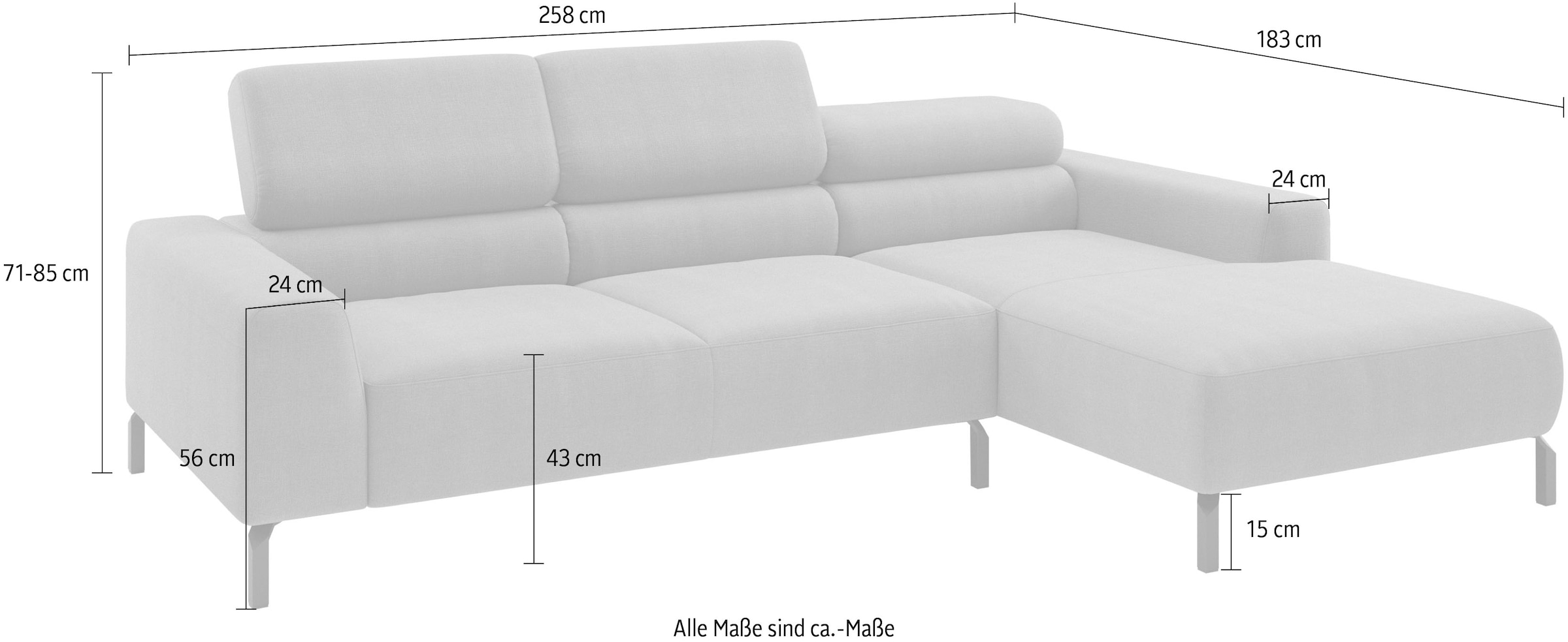 Home affaire Ecksofa »Ecksofa, L-Form,  incl. Kopfteilverstellung, Breite 258 cm« wahlweise elektrische Sitztiefenverstellung
