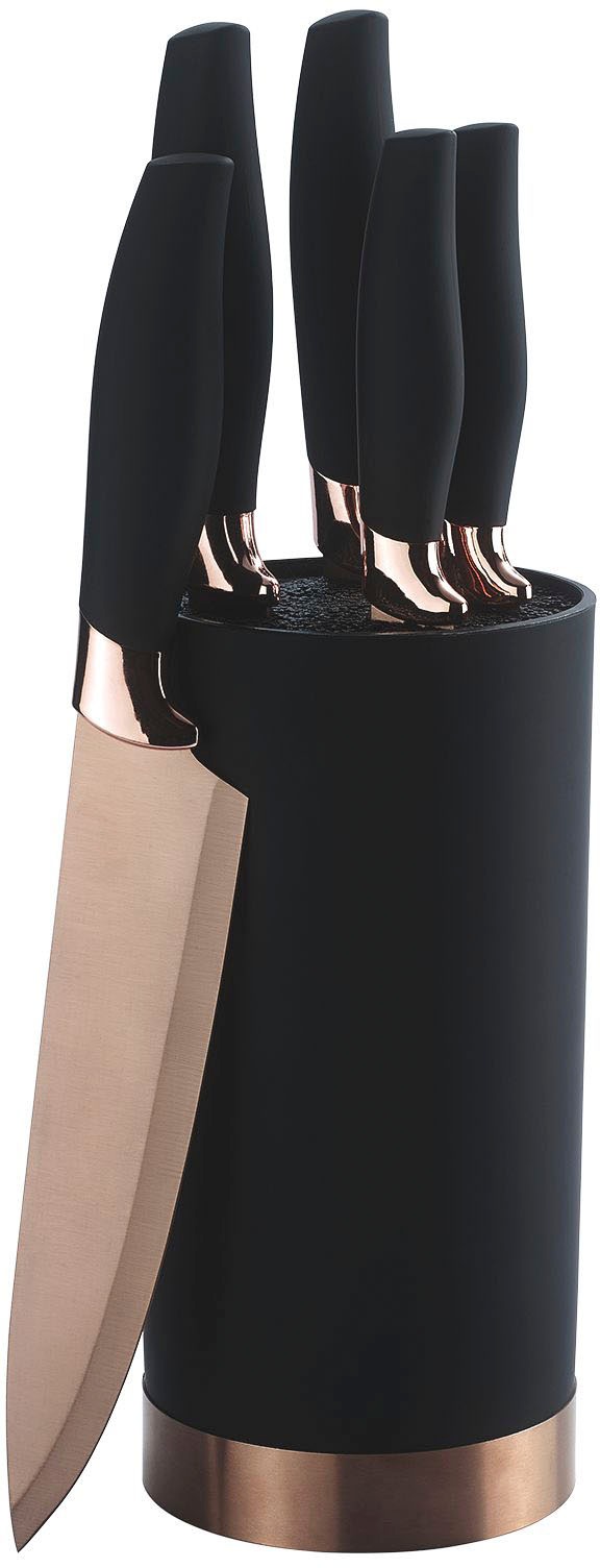 KING Bräter »5 Liter«, Aluminiumguss, (Set, 8 tlg., 5 Küchenmesser inklusive Messerblock), Aromaknopf, Induktion, mit Glasdeckel, Antihaft-Keramikbeschichtung