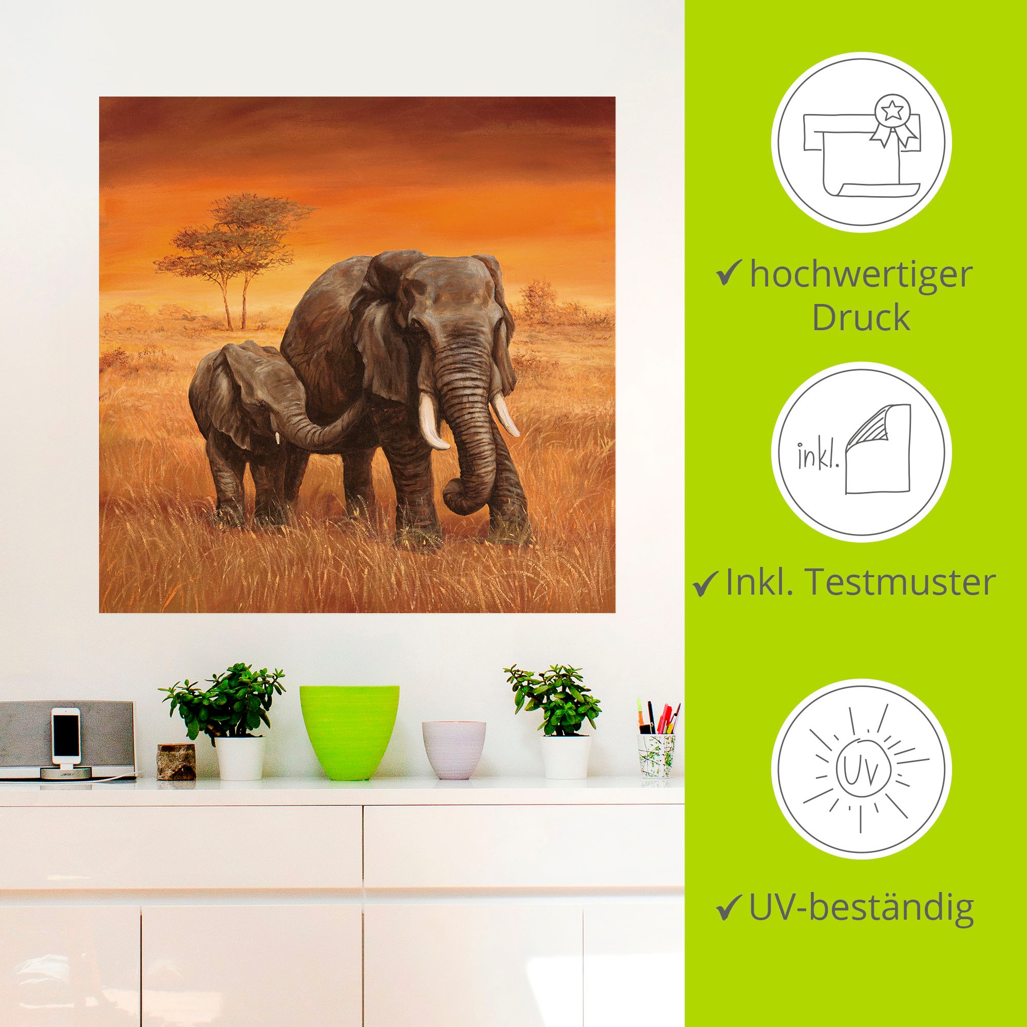 Artland Wandbild »Elefanten II«, Wildtiere, (1 St.), als Alubild, Outdoorbild, Leinwandbild, Poster, Wandaufkleber