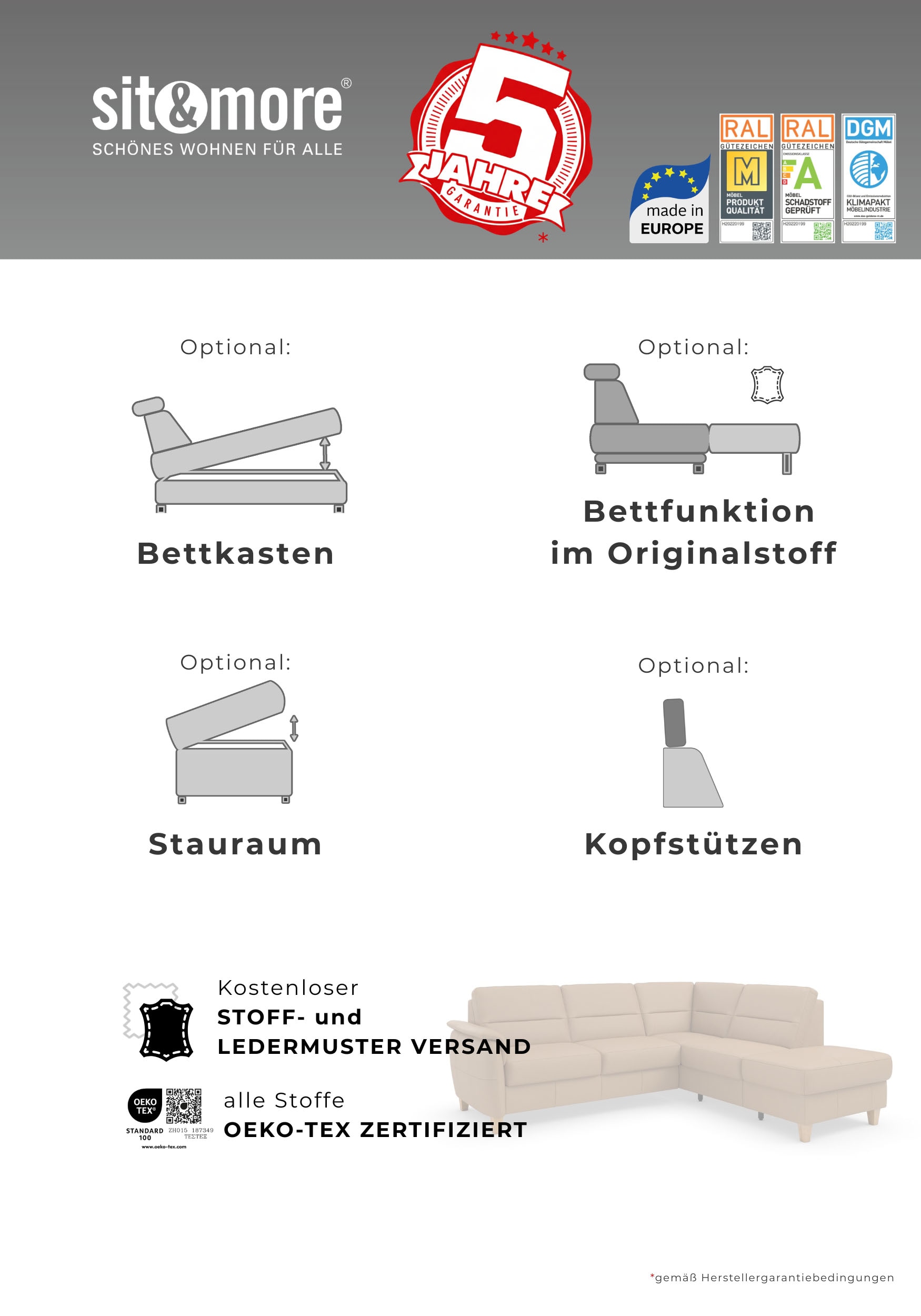 Home affaire Ecksofa »Palmera L-Form, B: 244 cm - OTTO. Verlässliche Qualität.« optional Bettfunktion & Bettkasten, Federkern