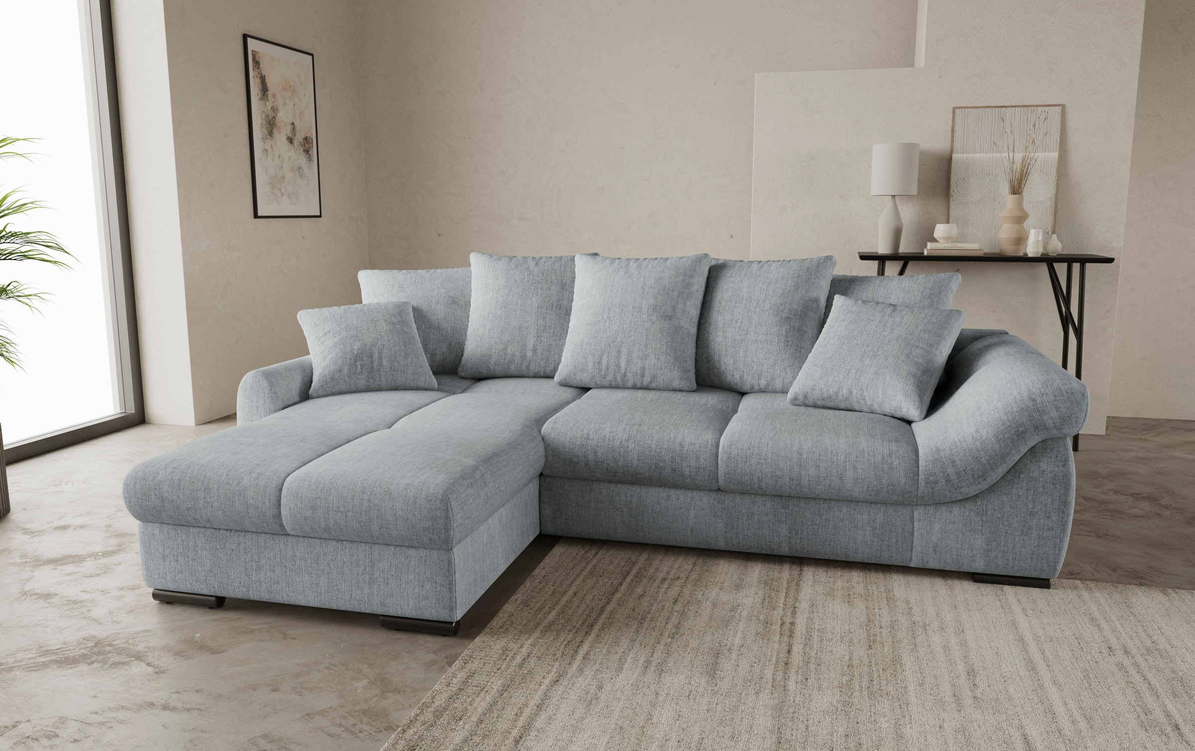 Mr. Couch Ecksofa »Livorno DuraFlex L-Form«, inkl. Hochschläfer-Bettauszug, XL-Bettkasten weiß beschichtet