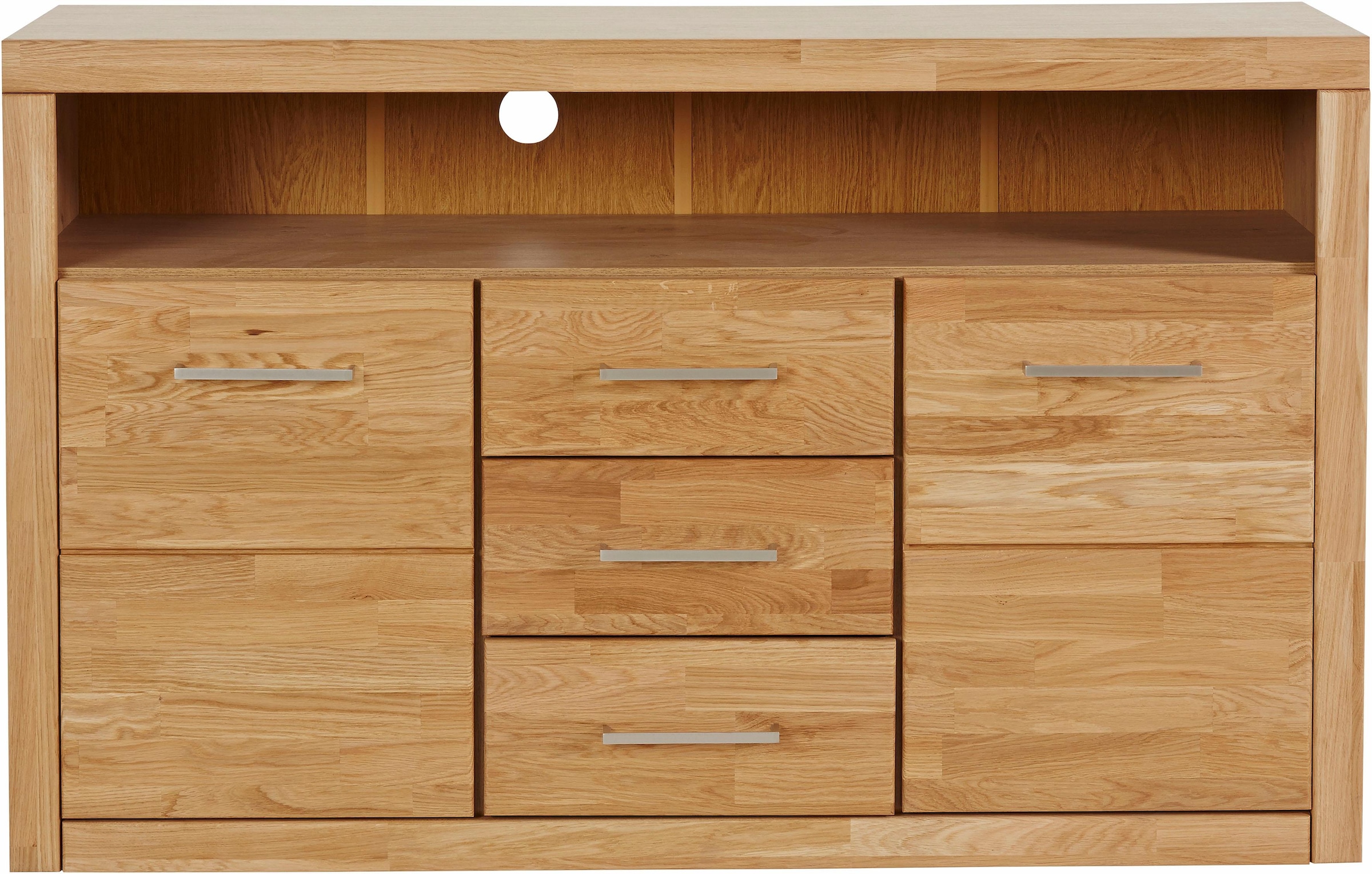 Home affaire Sideboard »Ribe,130cm breit, Fronten Massivholz,5 Fächer«, Holz massiv, Holzwerkstoff, Metall Griffe,2 Türen,3 Schubladen