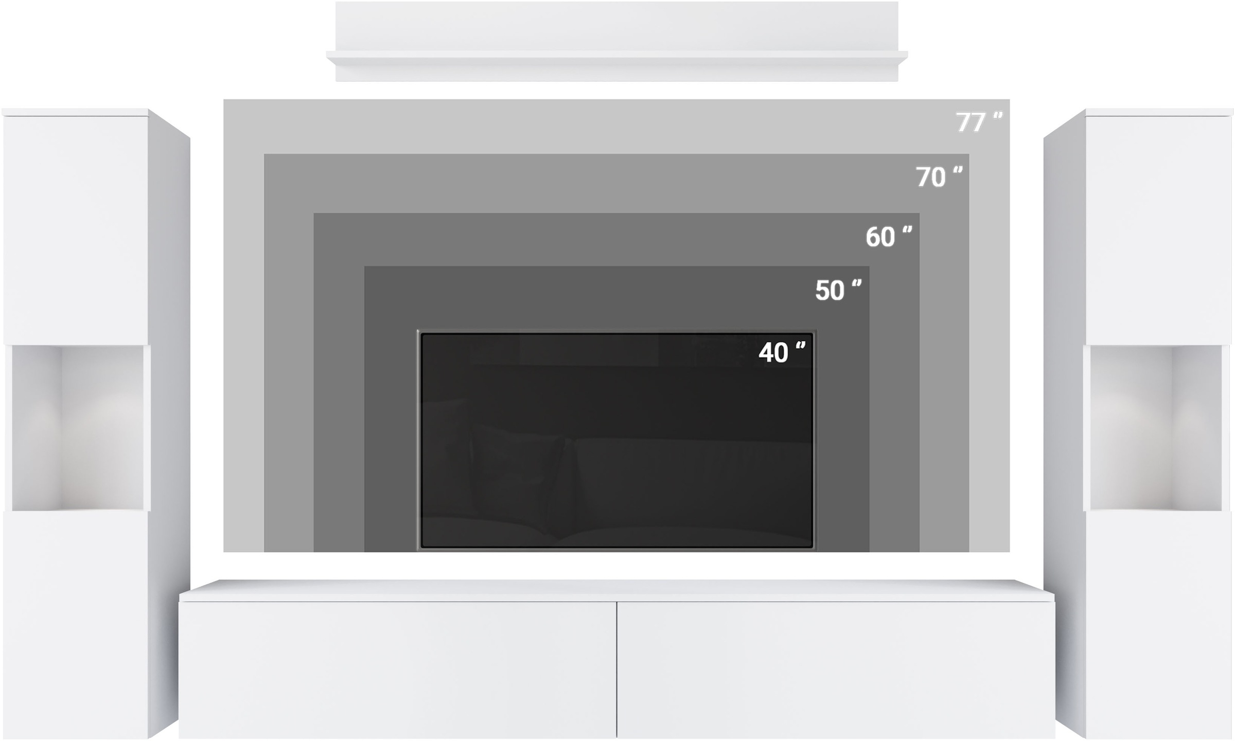 INOSIGN Wohnwand »PARIS, Vitrine Türanschlag links/rechts wechselbar«, (Komplett-Set, 4 St.), grifflose Design, stehend und hängend montierbar