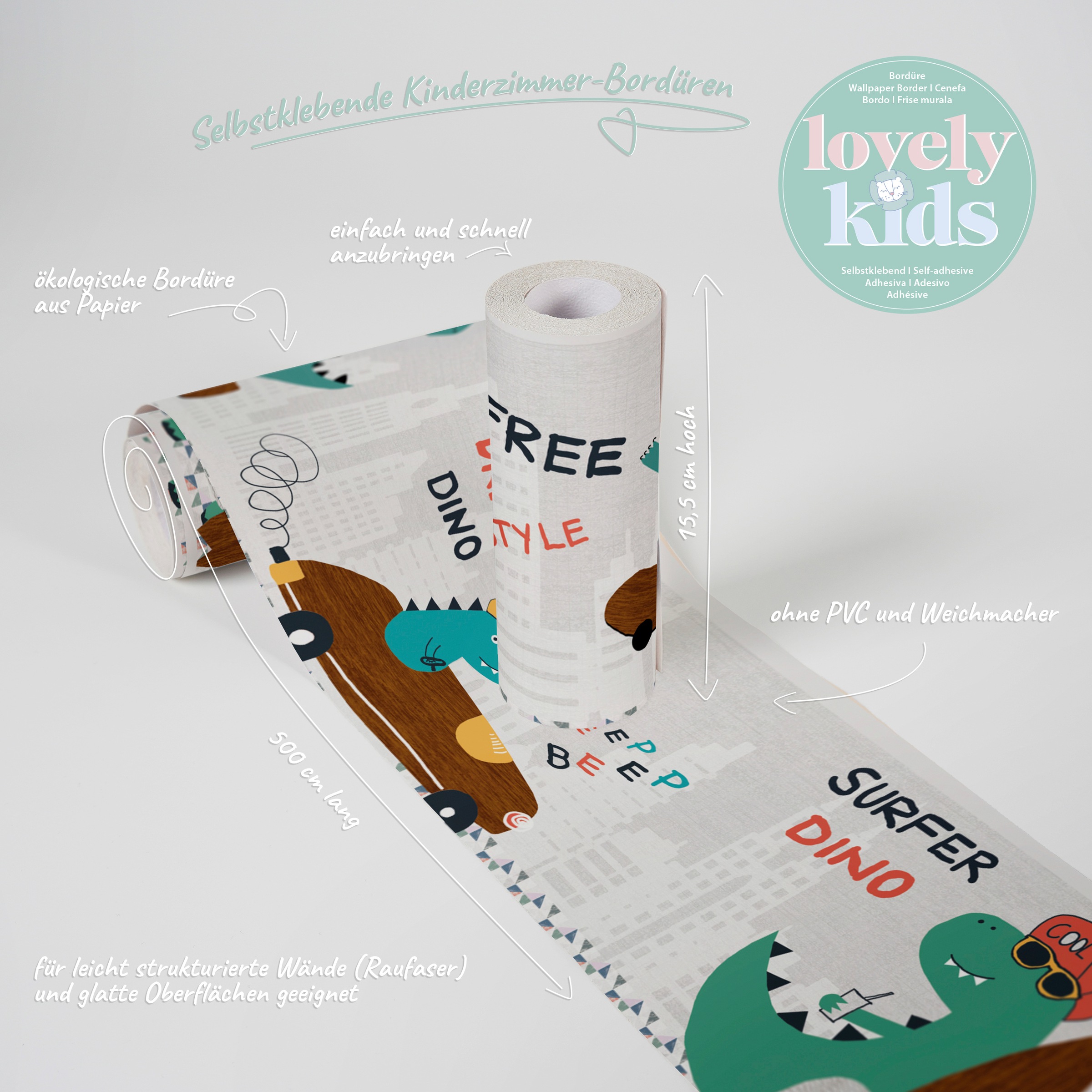 A.S. Création Bordüre »Cool Dino«, Motiv-abstrakt-naturalistisch, Tapete Kinder Borte Wohnzimmer Schlafzimmer Küche Design Kinderzimmer