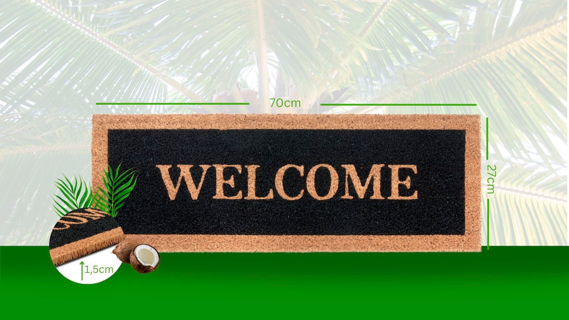 HANSE Home Fußmatte »Mix Mats Kokos Welcome Border, Türmatte«, rechteckig, 15 mm Höhe, Kokos, Schmutzfangmatte, Outdoor, Rutschfest, Innen, Kokosmatte, Flur