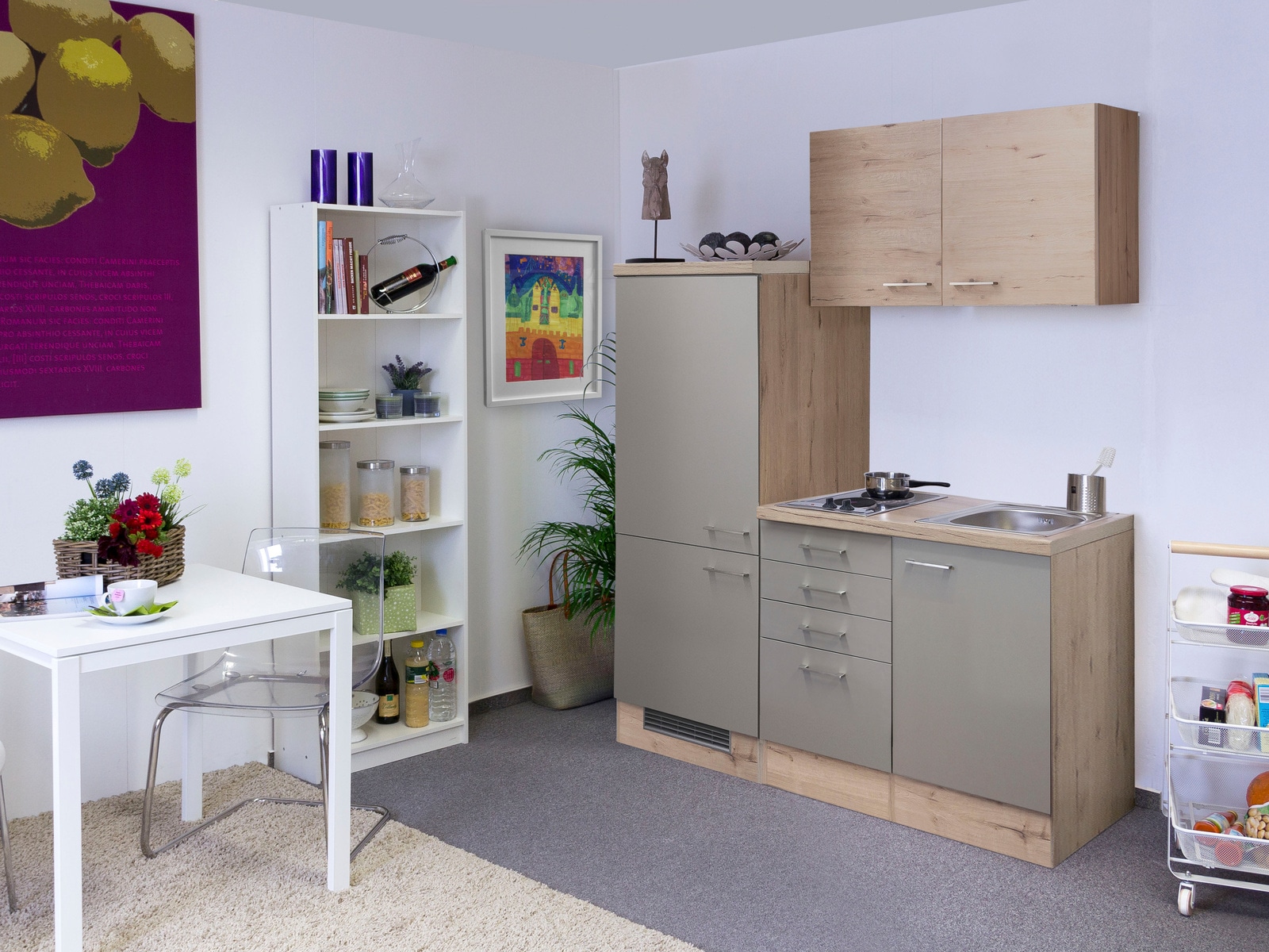 Flex-Well Küchenzeile »Riva«, Gesamtbreite 160 cm, mit Einbau-Kühlschrank, Kochfeld und Spüle etc.