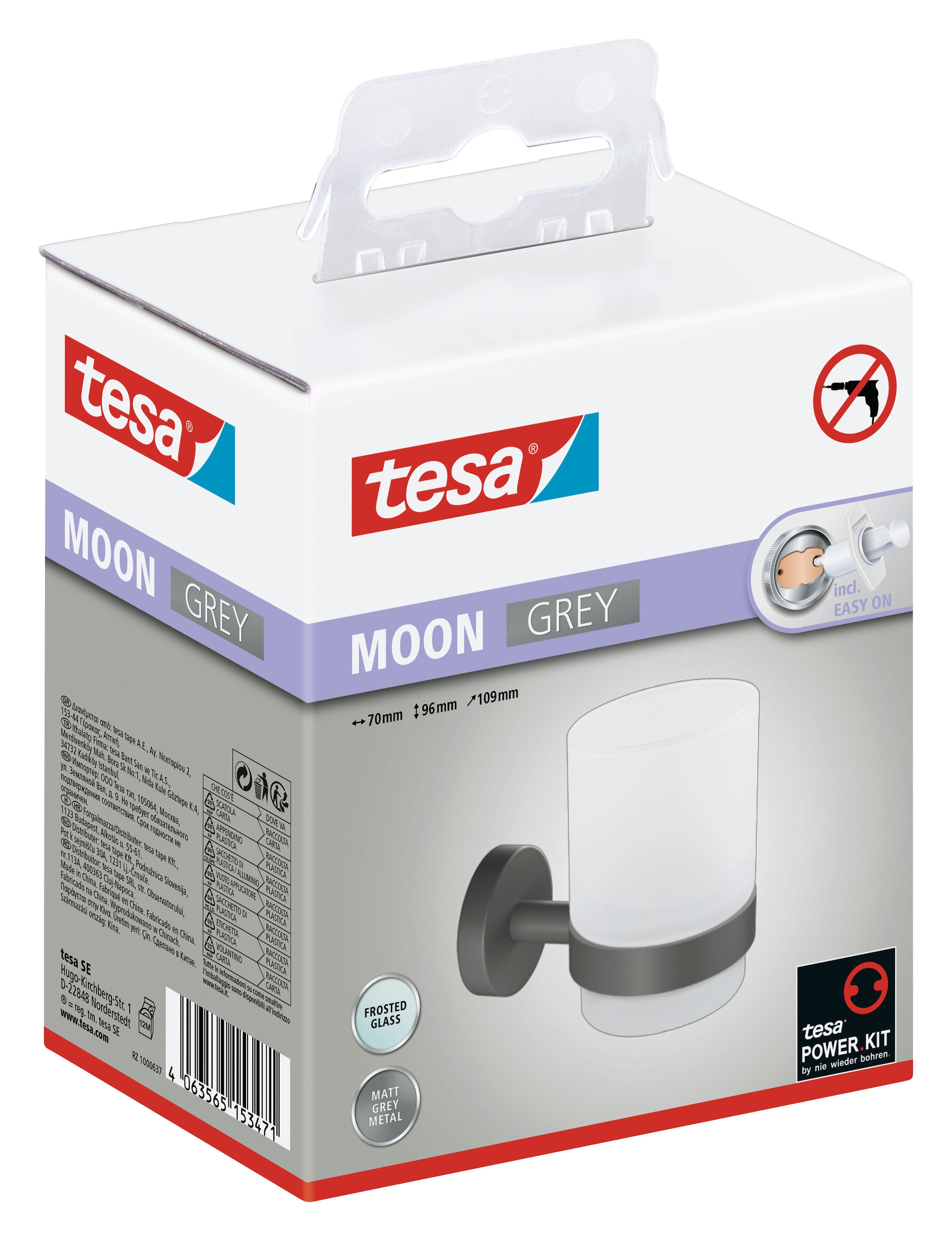 tesa Zahnputzbecher »MOON Zahnputzbecherhalter ohne Bohren - 9,6 cm : 7 cm : 10,9 cm« selbstklebender Zahnbürstenhalter - grau