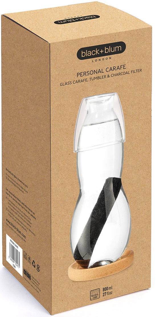 black+blum Wasserkaraffe, auslaufsicher, mit Aktivkohlefilter für gesünderes Wasser, 800 ml
