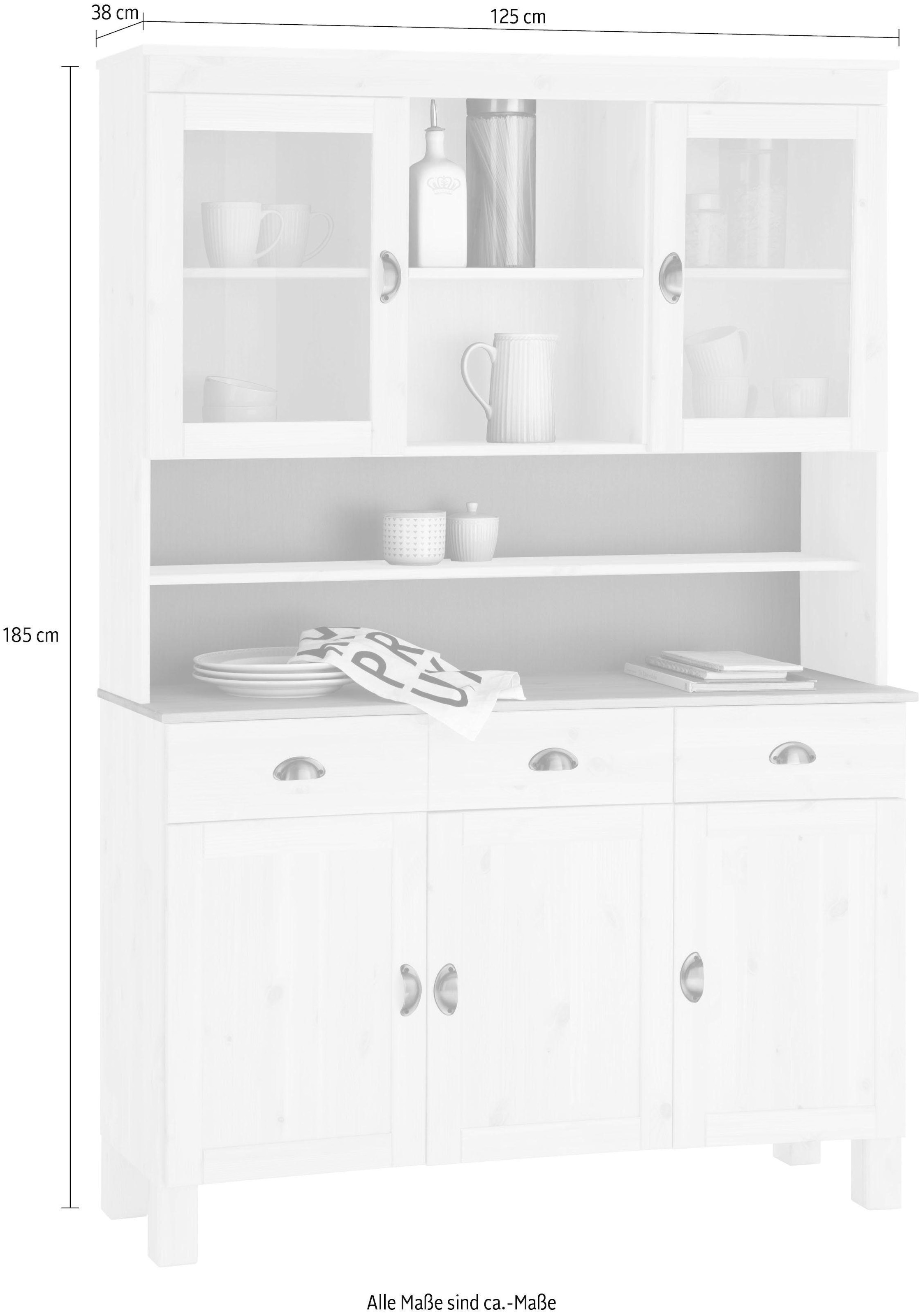 Home affaire Küchenbuffet »Oslo«, 125 cm breit, aus massiver Kiefer, mit 2  Glastüren, Metallgriffe im Online-Shop kaufen