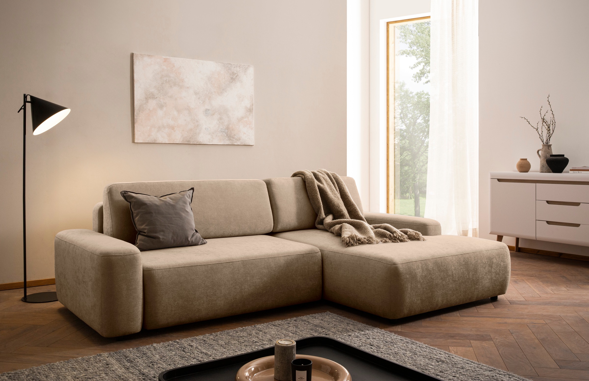 Home affaire Ecksofa »TORGE (264cm), Schlafsofa in Cord, Samtvelours o Stru günstig online kaufen