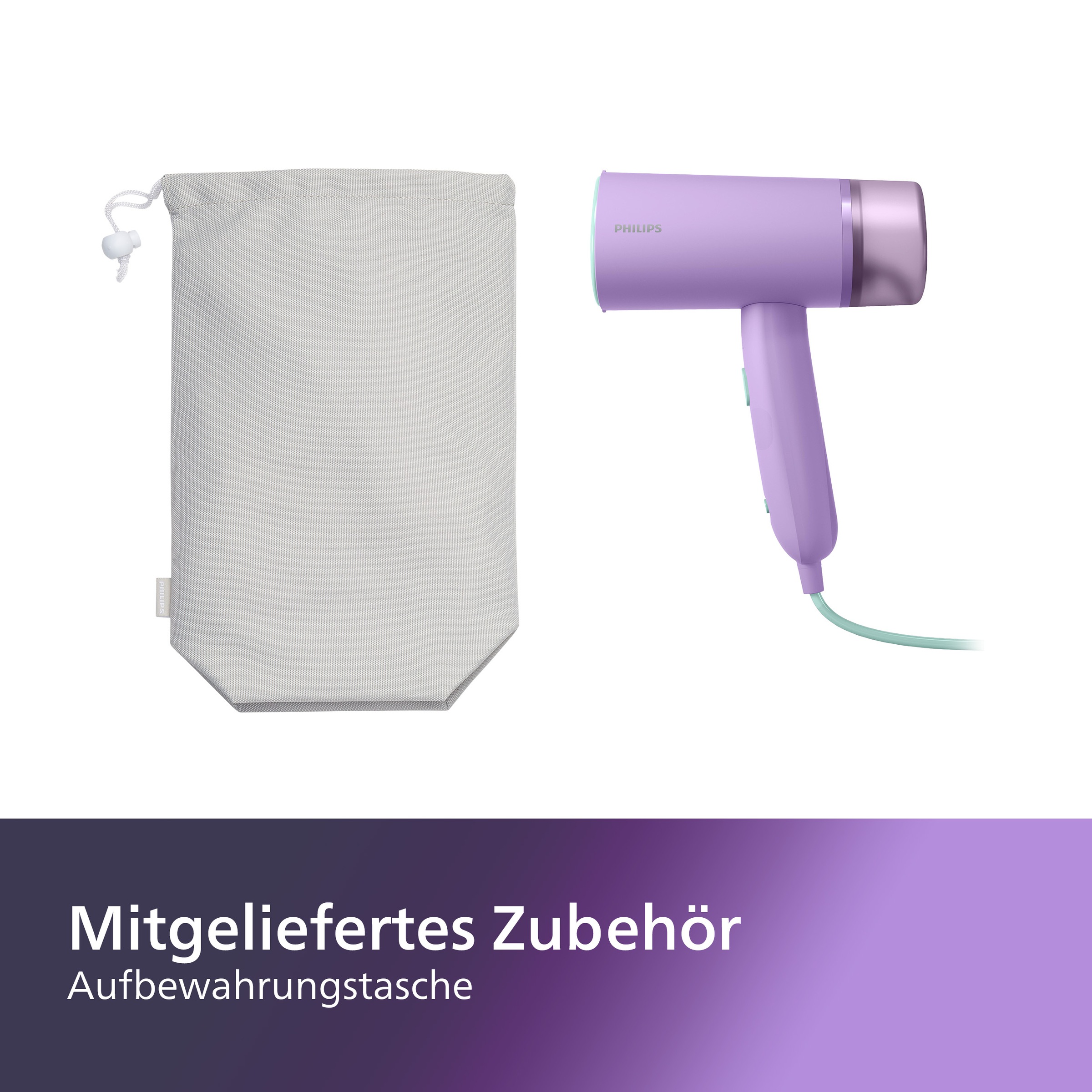 Philips Dampfbürste »STH3010 "Traveller", 100 ml abnehmbarer Wassertank«, 1000 W, kompakter und einklappbarer Steamer, Aufbewahrungstasche inkl.