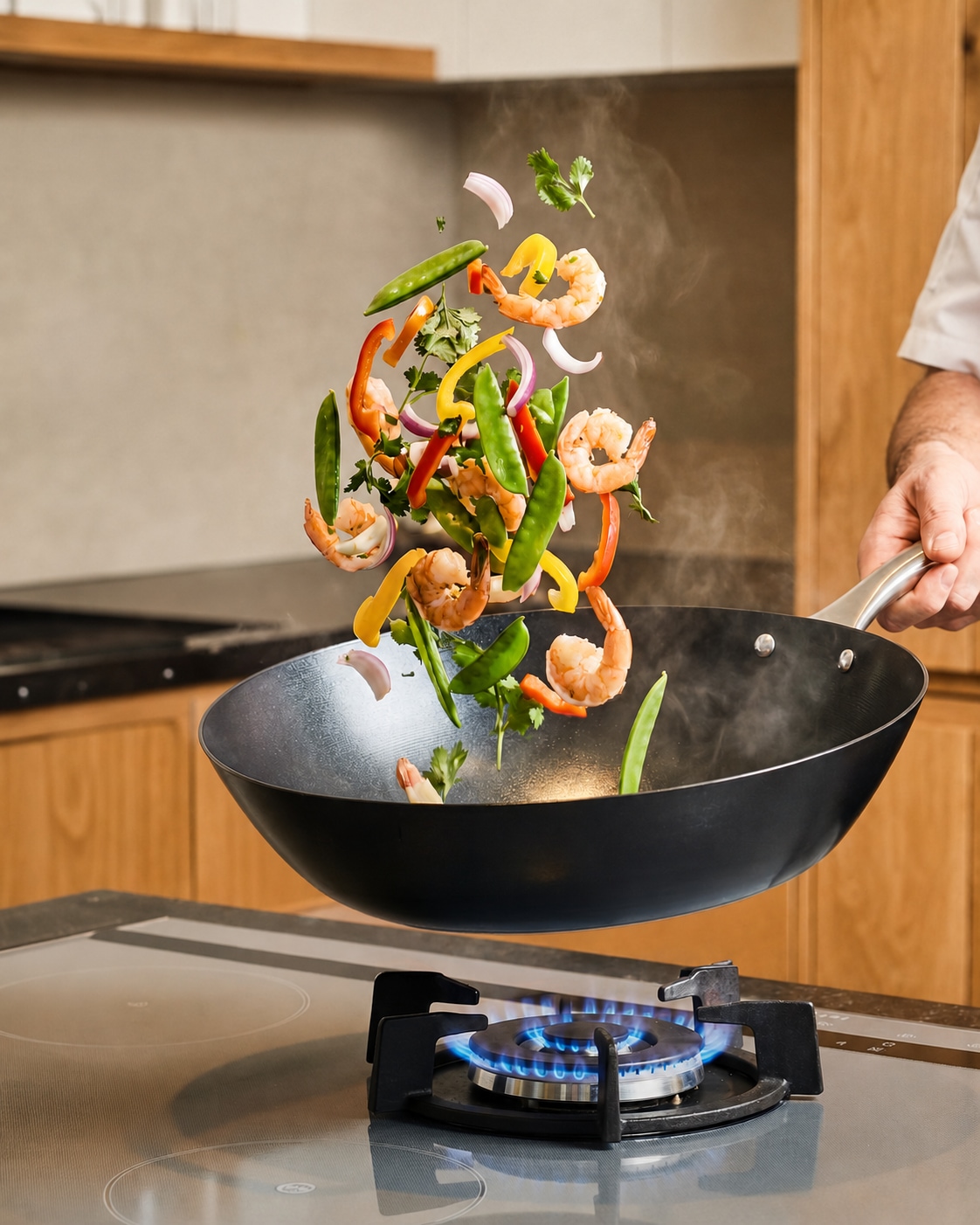 Cosy & Trendy Wok »Fusion Pro Wokpfanne Ø 30 cm« Karbon-Stahl Set, 5 tlg. Keramikbeschichtung und Bambusspateln, für alle Herdarten
