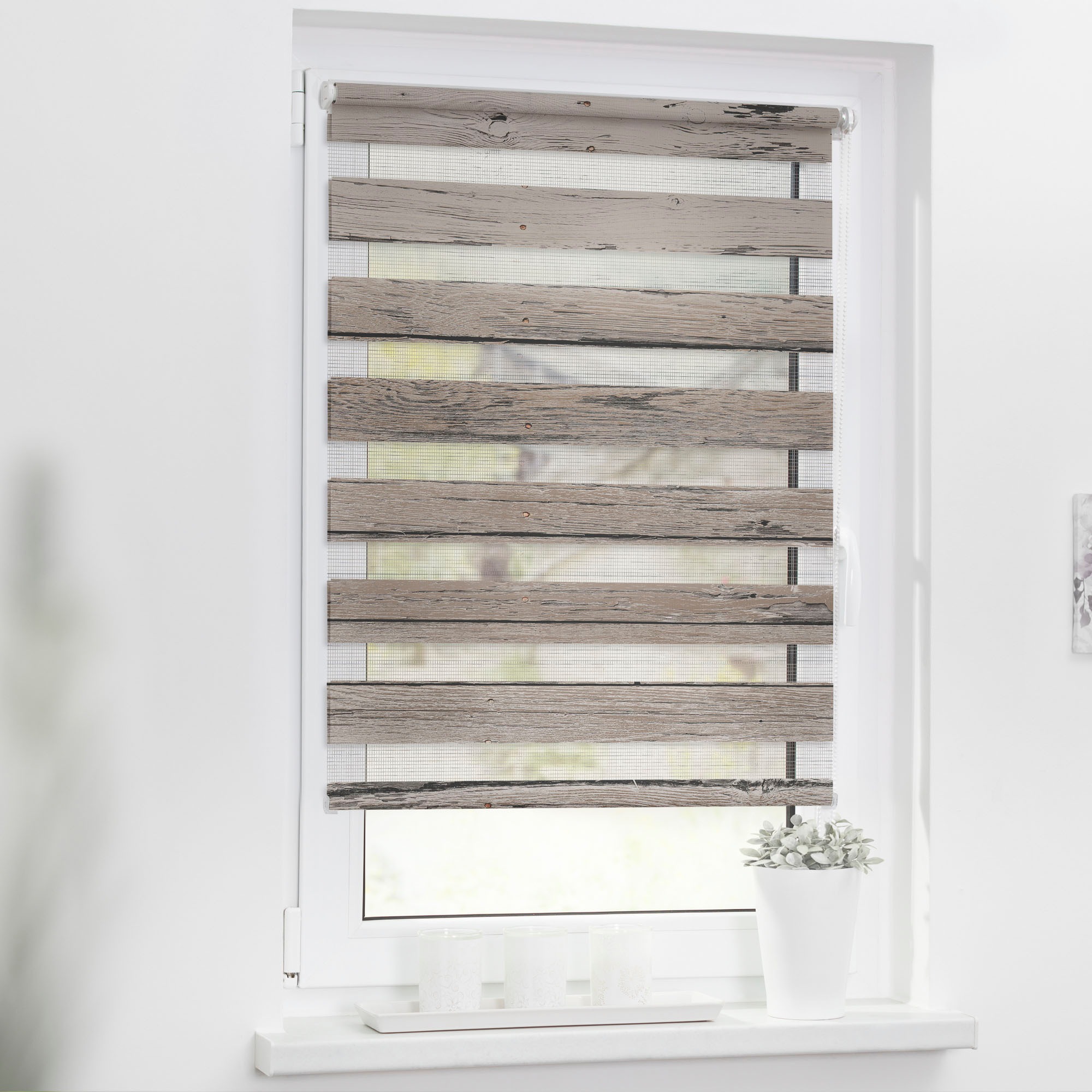 LICHTBLICK ORIGINAL Doppelrollo »Duo Rollo Motiv Bretter-Vintage«, Lichtsch günstig online kaufen