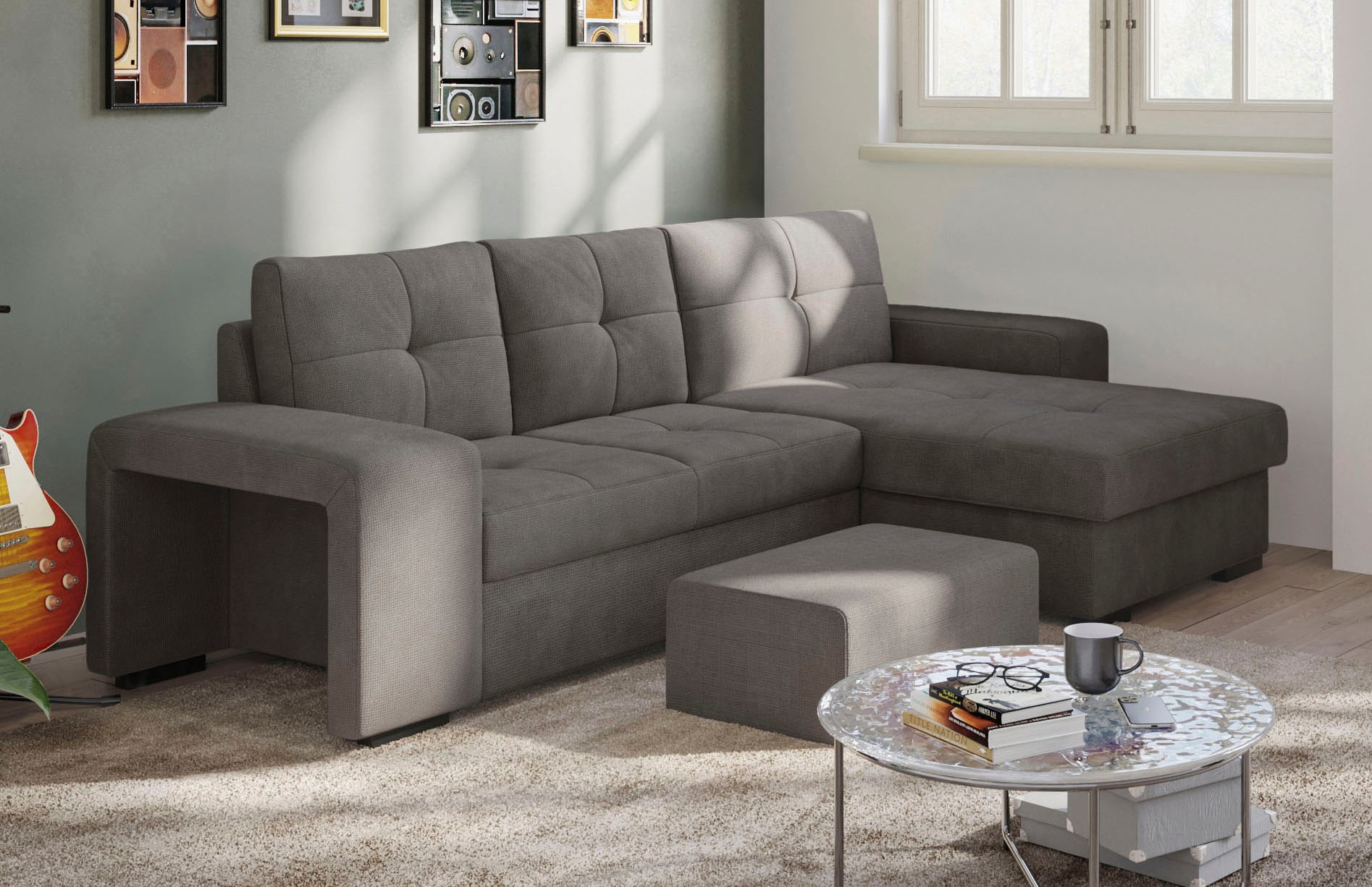 COTTA Ecksofa »Mattina L-Form«, inkl. Hocker, wahlweise mit Bettfunktion und Bettkasten
