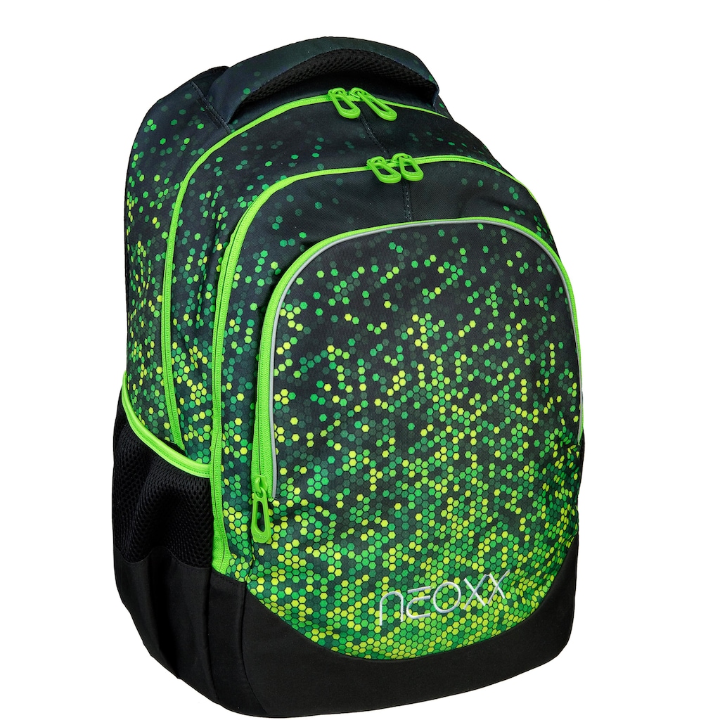 neoxx Schulrucksack »Fly, Pixel in my mind«, Reflektionsnaht, aus recycelten PET-Flaschen