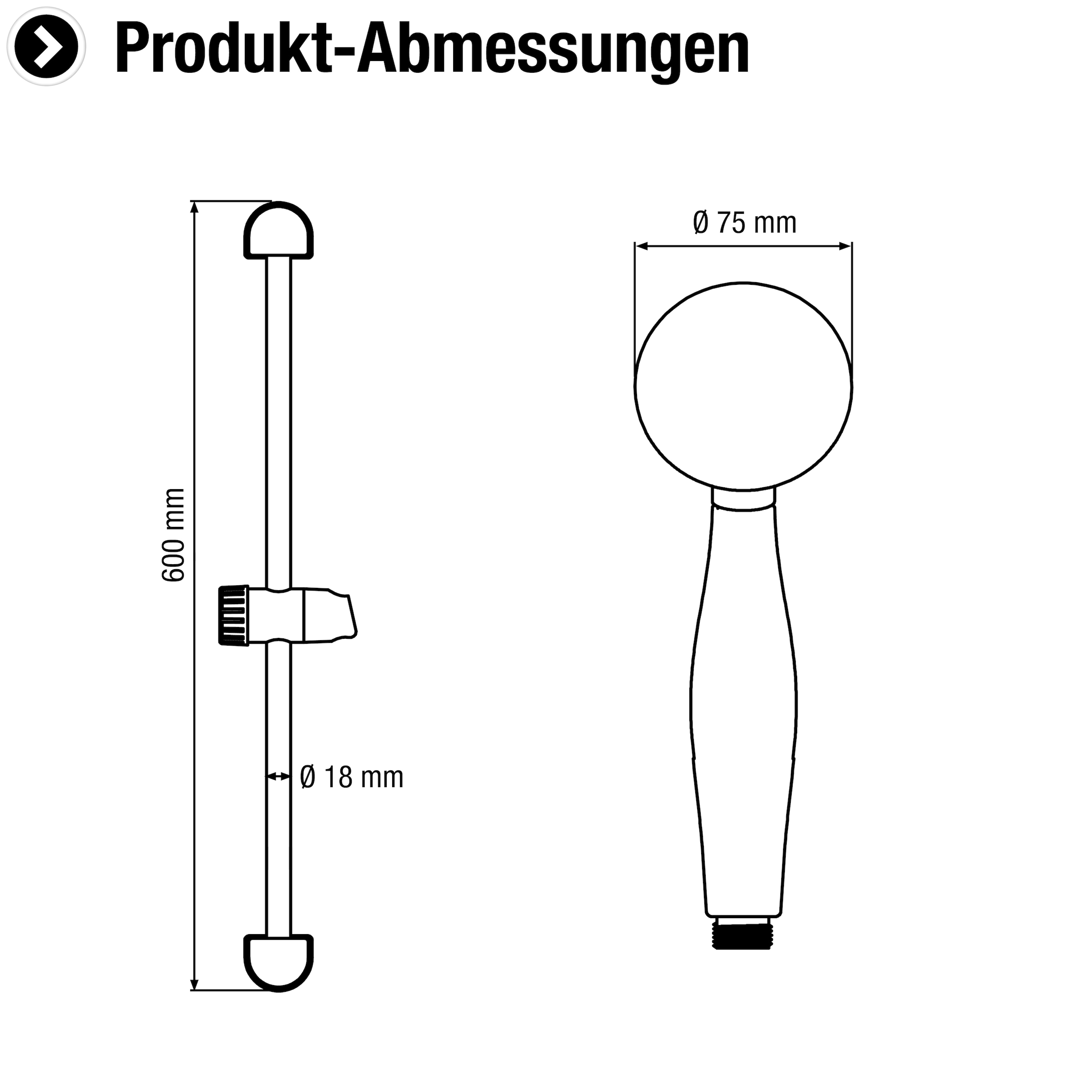CORNAT Duschsystem »Handbrause 75 mm - 8 Strahlarten: Normal-, ECO-, Soft & Massage« Komplett-Set,  Anti-Kalk & Wasserspareinsatz - 150cm Brauseschlauch - 59cm Wandstange