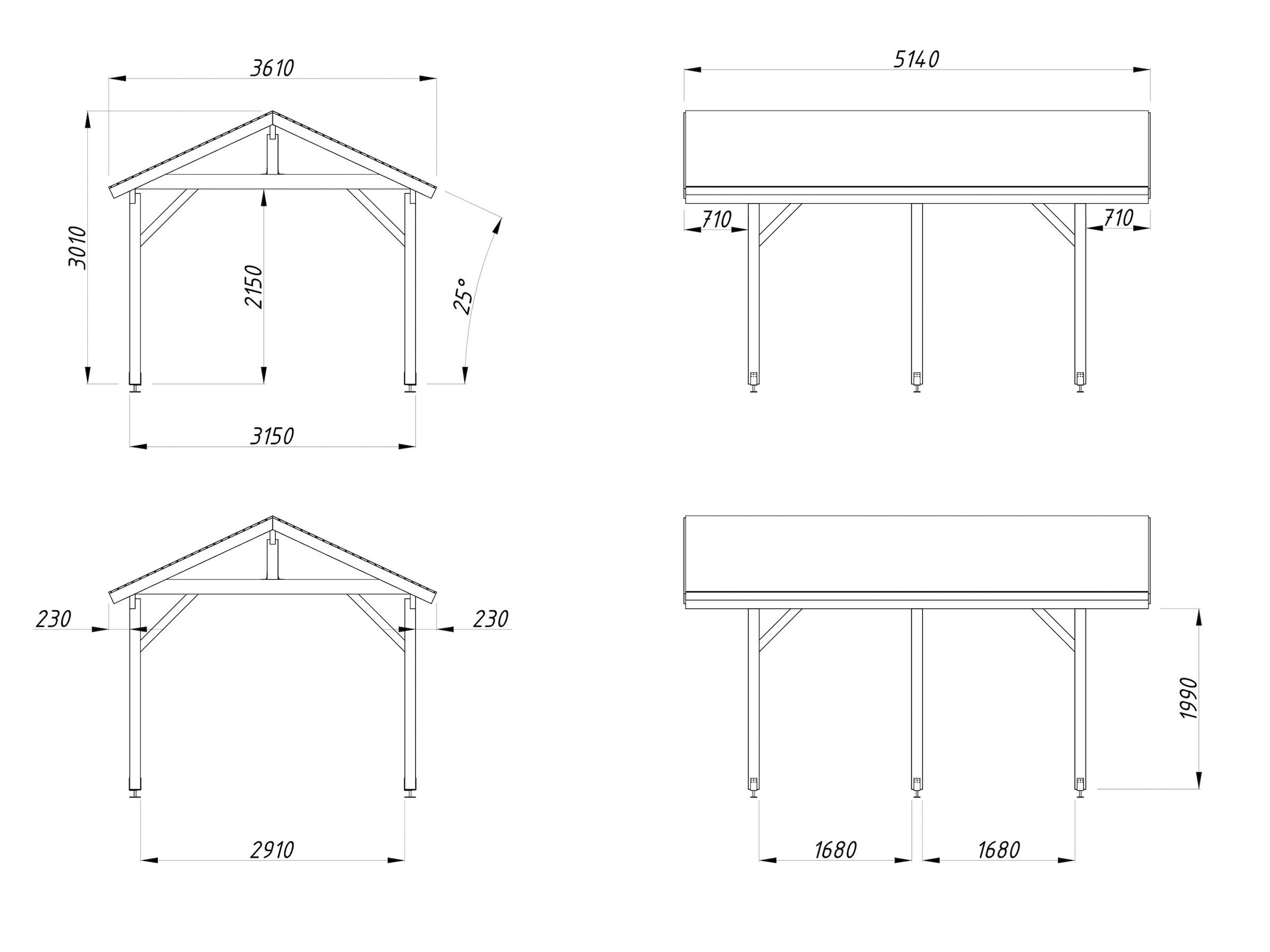 Palmako Einzelcarport »Robert« Massivholz 291 cm dunkelgrau/dunkelgrau