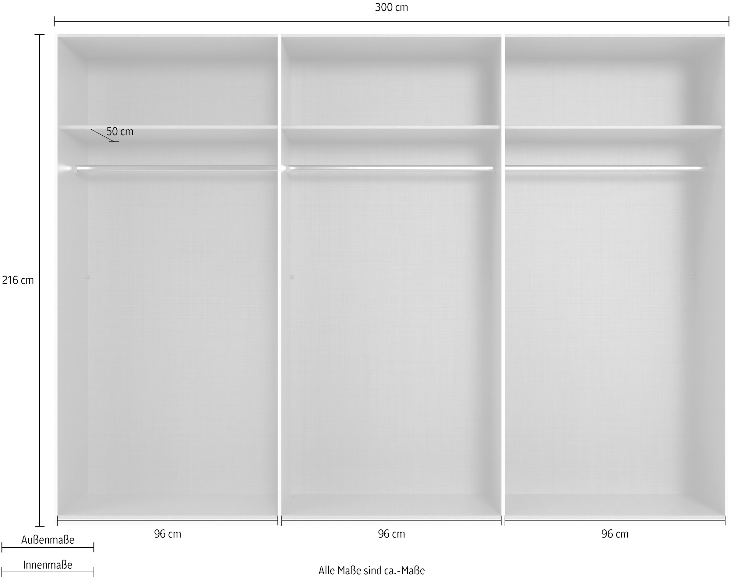 Wimex Drehtürenschrank »Rimini by fresh to go, weiß oder graphit mit schwarzen Metallgriffen«, inklusive LED Beleuchtung, 3 Breiten: 200, 250 oder 300cm, 216cm hoch