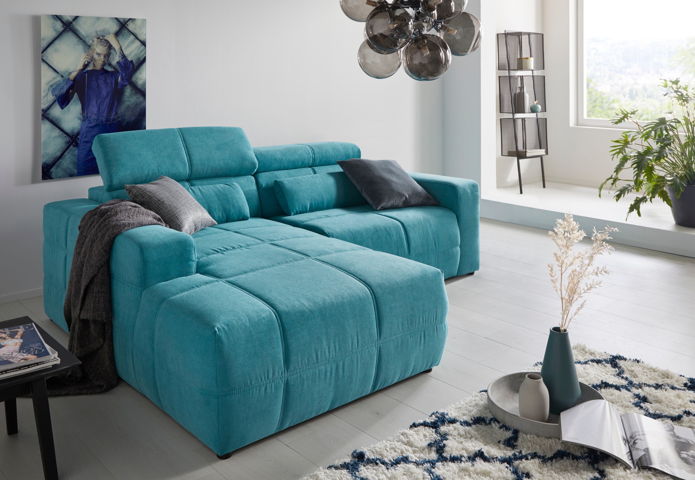 DOMO collection Ecksofa »Brandon kleine Ausführung B/T/H: 214/100/80 cm«, Mit Kopfteilverstellung, auch in Leder und Cord, L-Form