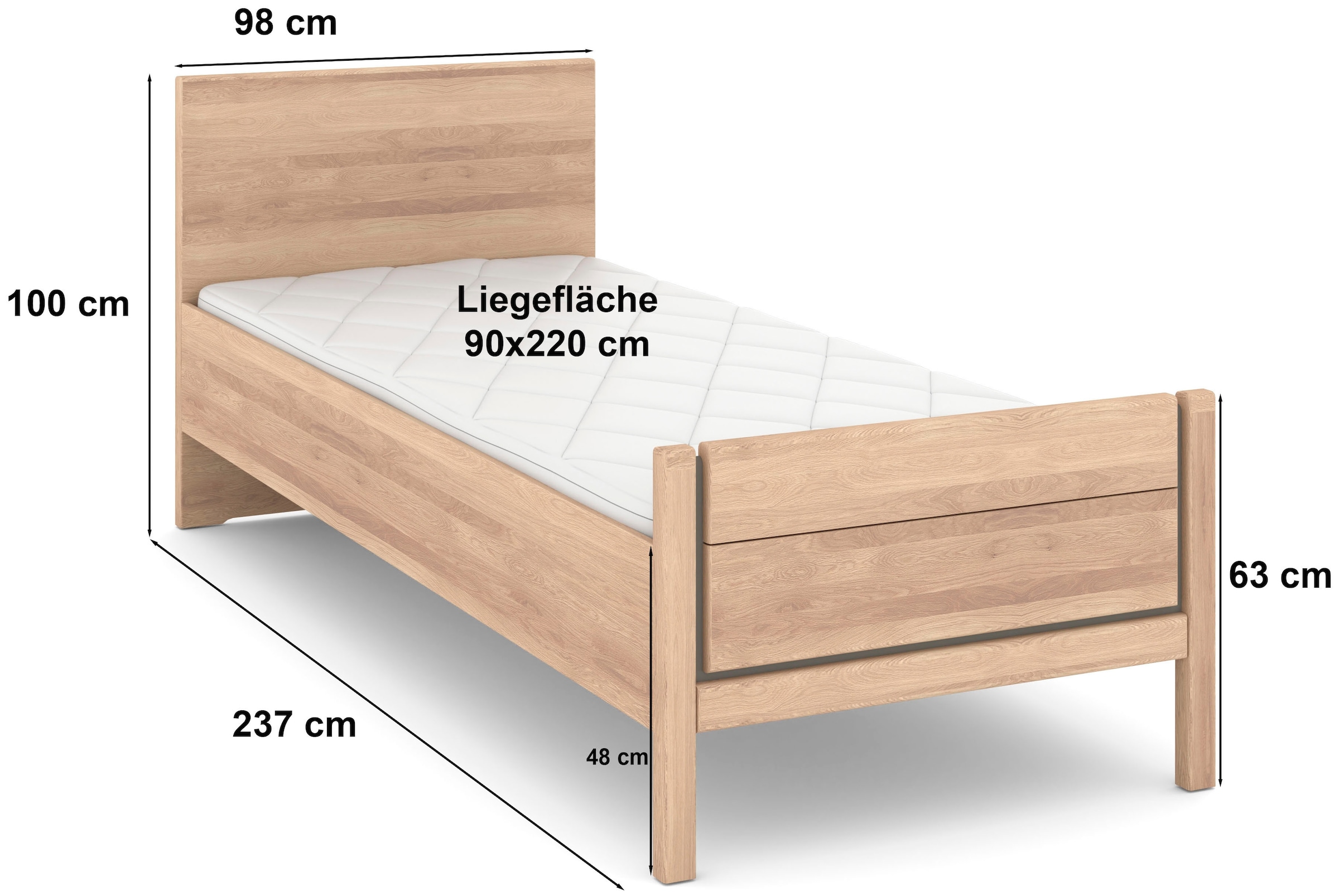 Musterring Holzbett »Sorrent, Bettgestell, Bettrahmen, teilmassiv Eiche«, (MADE IN GERMANY), Eiche teilmassiv, Liegehöhenverstellung, Stollenfußteil
