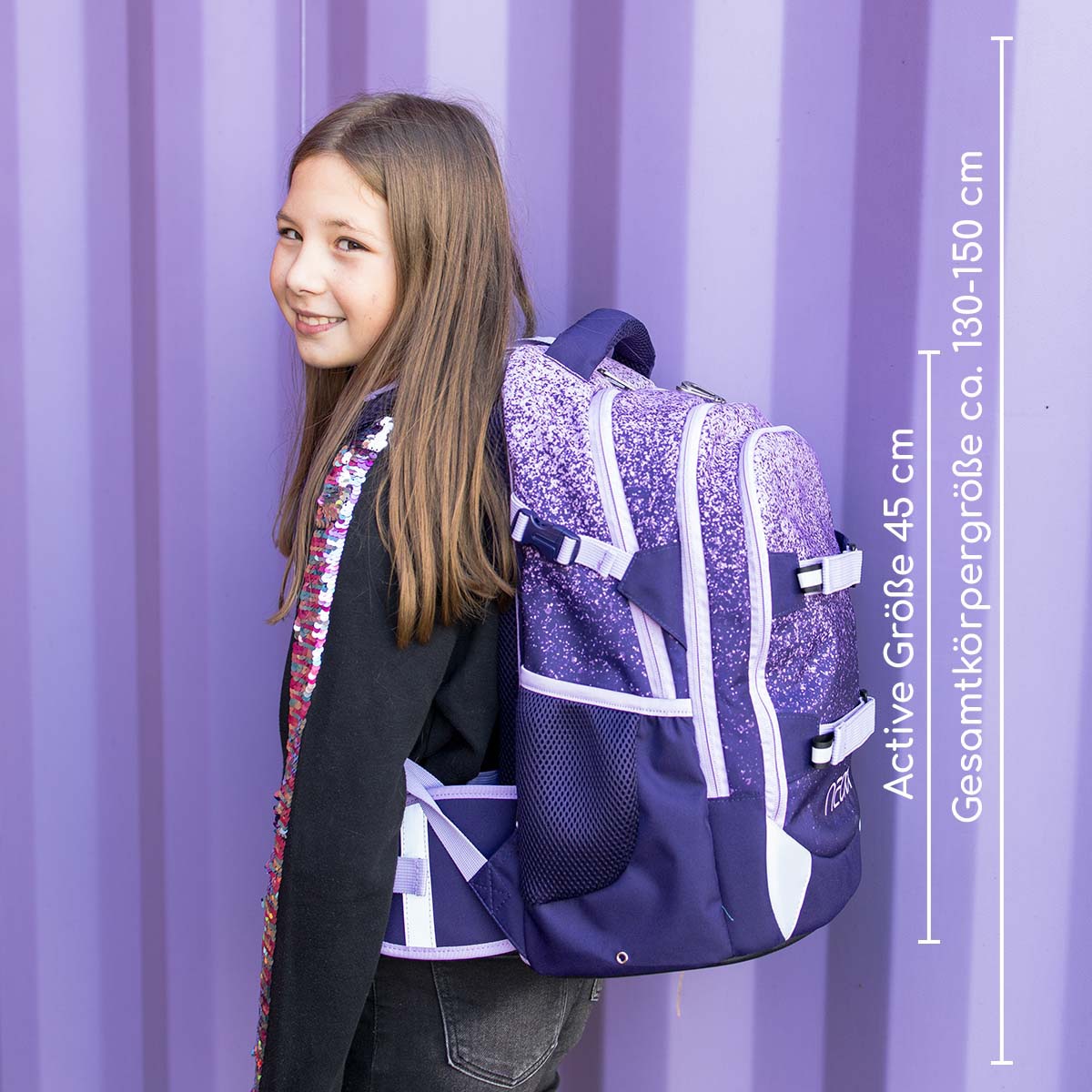 neoxx Schulrucksack »Active, Glitterally perfect«, reflektierende Details, aus recycelten PET-Flaschen