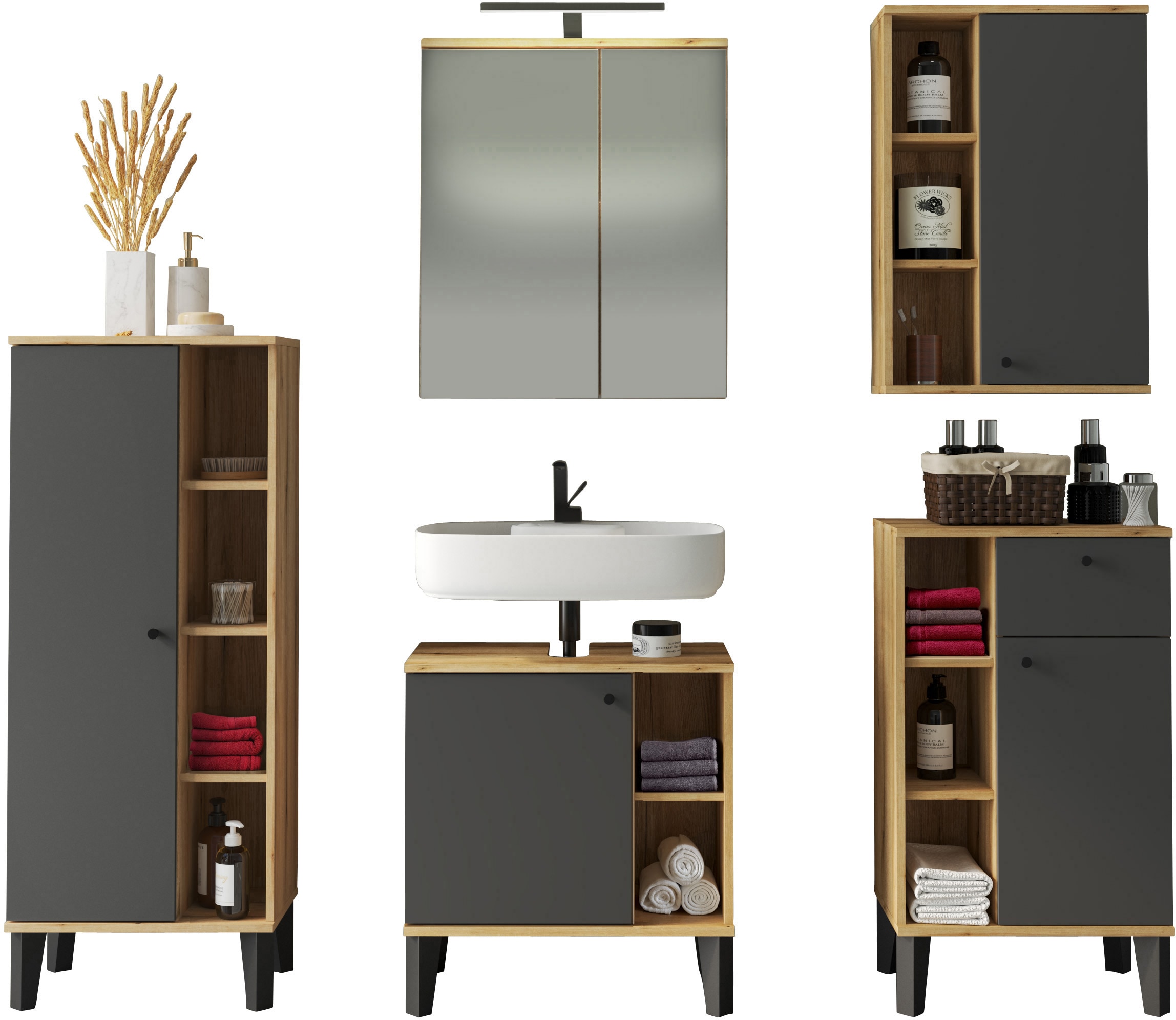 INOSIGN Badmöbel-Set »OSLO, Bad im skandinavischen Design, 5-teiliges Badez günstig online kaufen