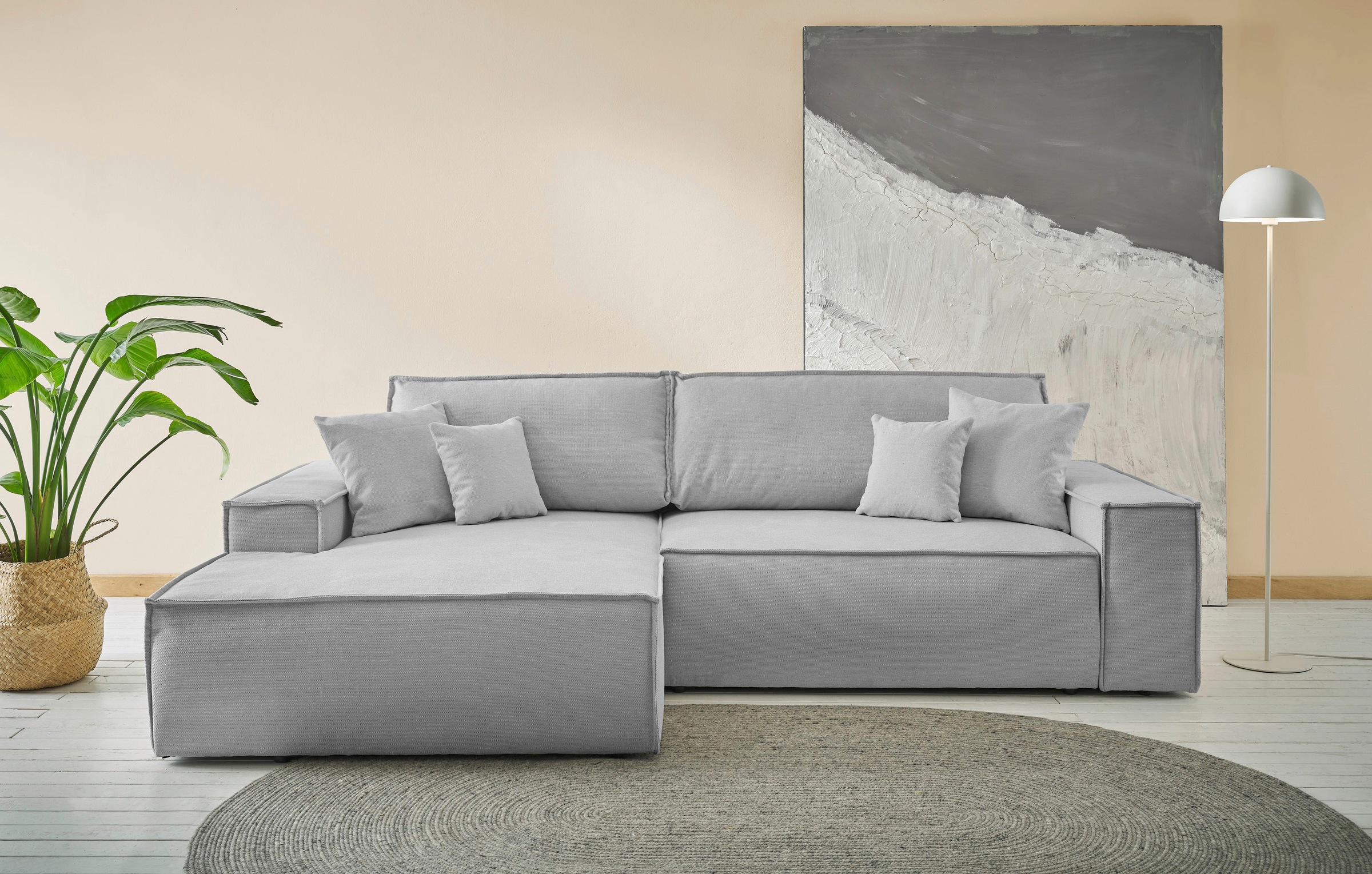 andas Ecksofa »Finnley Schlafsofa 267 cm in Bouclé, Struktur fein u. Cord, günstig online kaufen