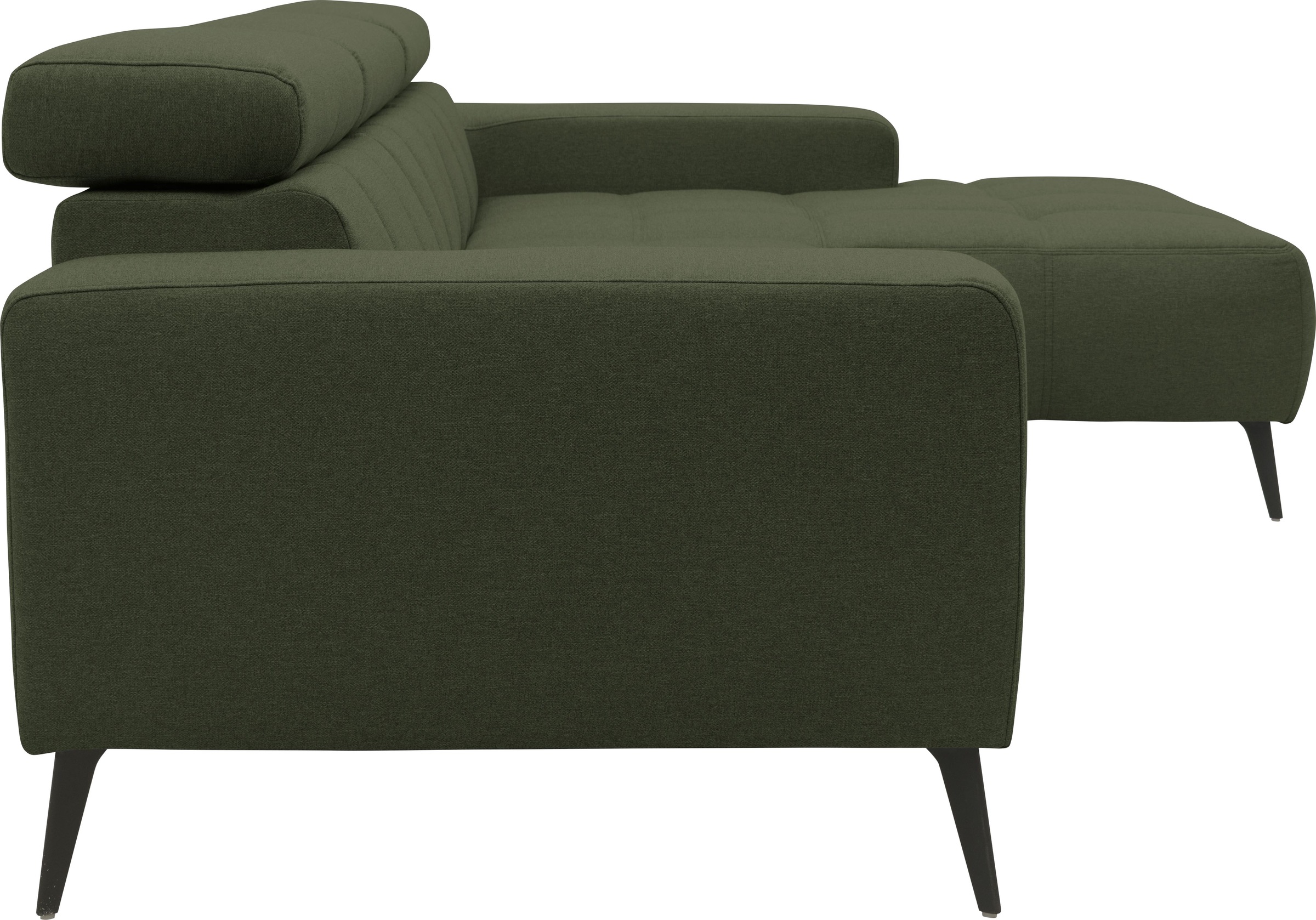 DOMO collection Ecksofa »Trento L-Form, mit Kufenfuß oder Einzelfuß«, wahlweise mit Kopfteilverstellung, Recamiere links/rechts bestellbar