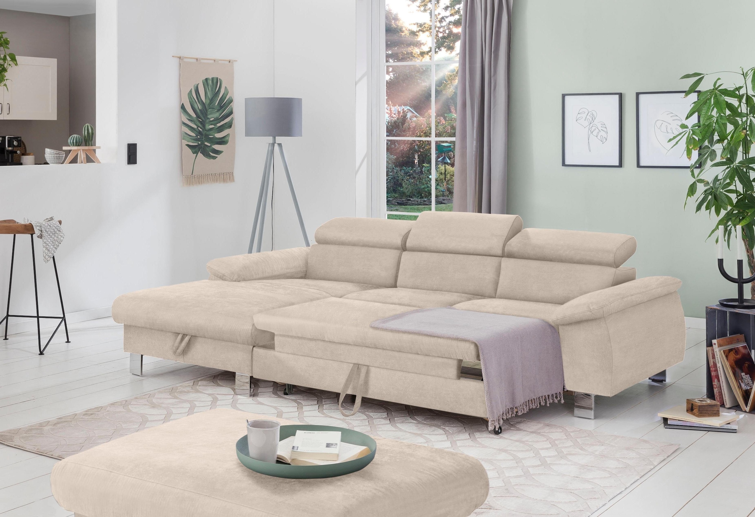 COTTA Polstergarnitur »Komaris L-Form«, (Set), Set bestehend aus: Ecksofa mit Kopfteilverstellung & Hocker