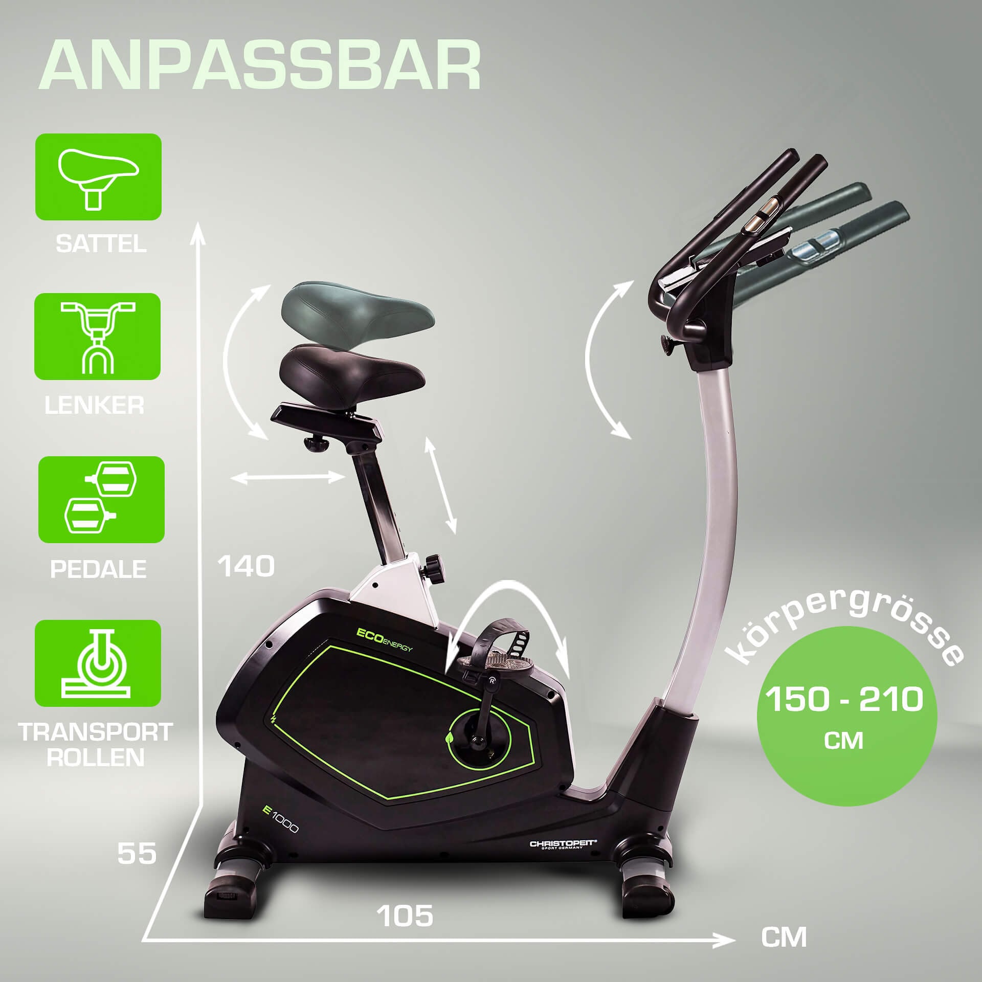 Christopeit Sport® Ergometer »Eco 1000«, (mit Tablet-Halterung), Schwungmasse ca. 10 kg, 24 Widerstandsstufen