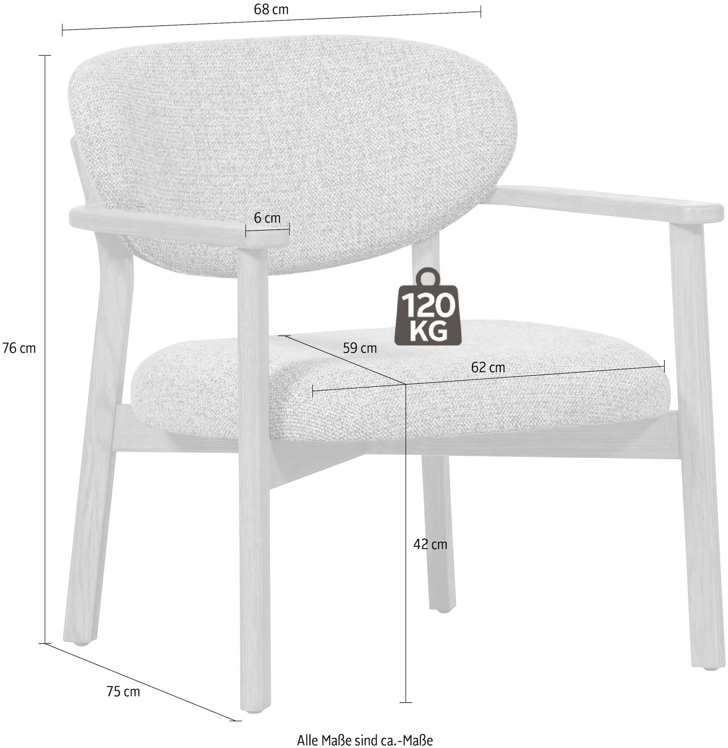 WOOOD Loungesessel »Udar mit More-Melange-Bezug und Eichenholzgestell, B68 x T75 x H76 cm« Sehr hohe Verschleißfestigkeit, Tragkraft 120 kg, mittlere Sitzhöhe