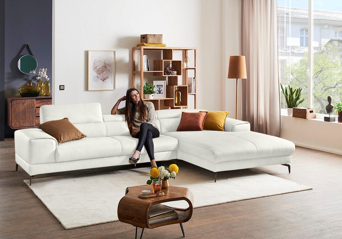 W.SCHILLIG Ecksofa »piedroo, Designsofa mit tollem Sitzkomfort, bequem und elegant, L-Form«, Kopfteilverstellung, wahlweise mit Sitztiefenverstellung, Breite 343cm