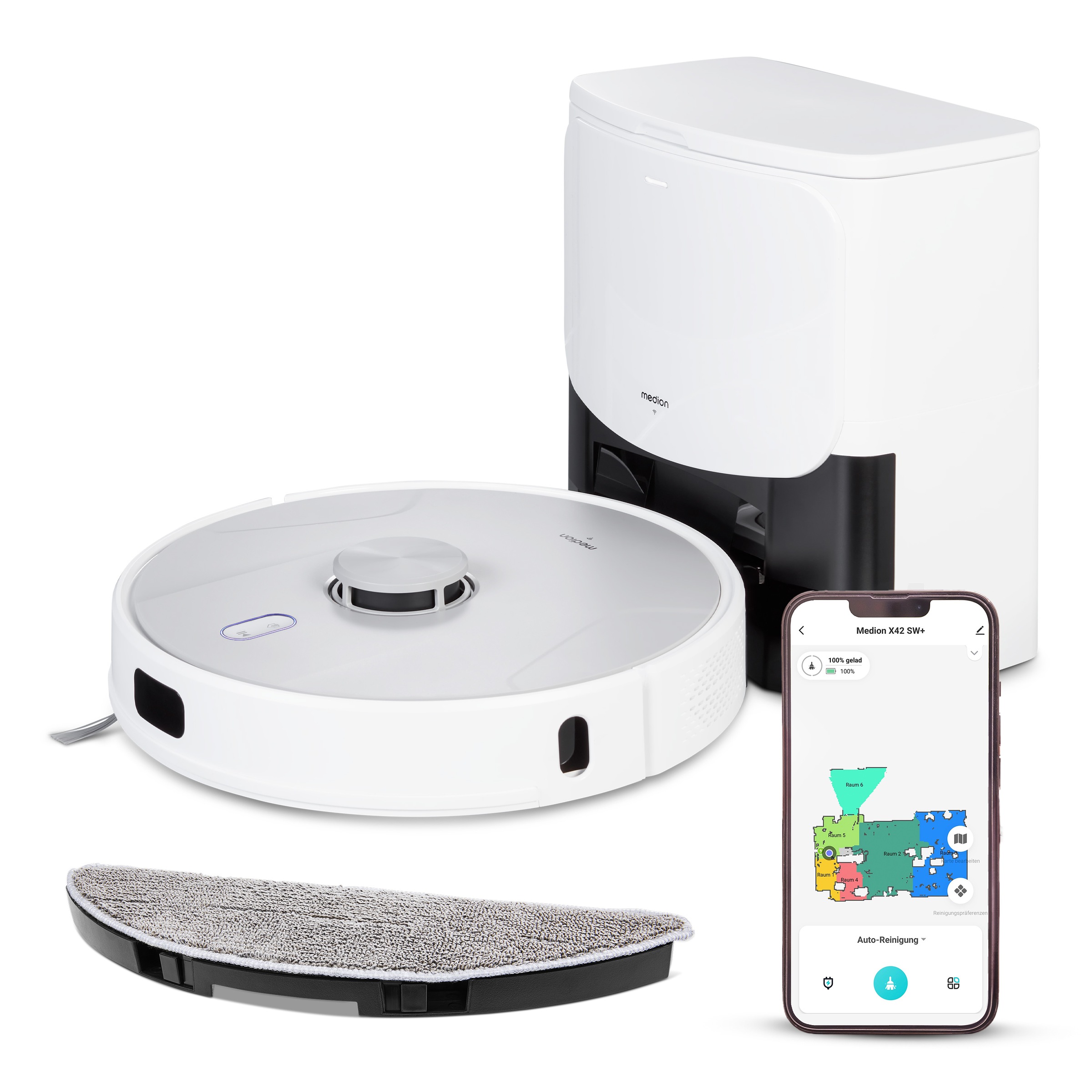 Medion® Saugroboter »mit Wischfunktion und Absaugsatation X42 SW+, 240min L günstig online kaufen