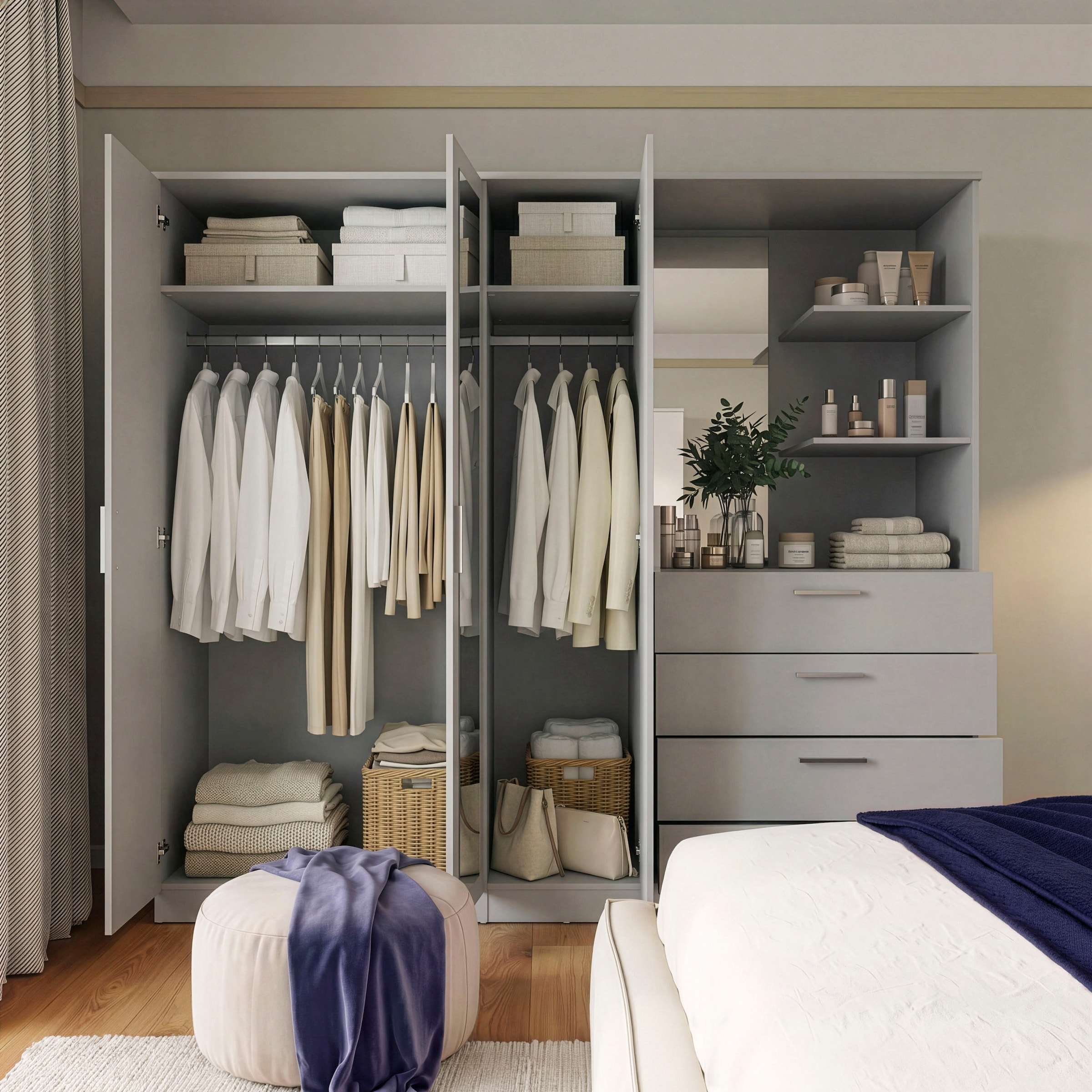 FORTE Kleiderschrank »Panama, Garderobenschrank, Spiegel, Schubladen, Regale, viel Stauraum« B/H/T 199/181/52,7, Spiegeltüre, Stauraum, FSC